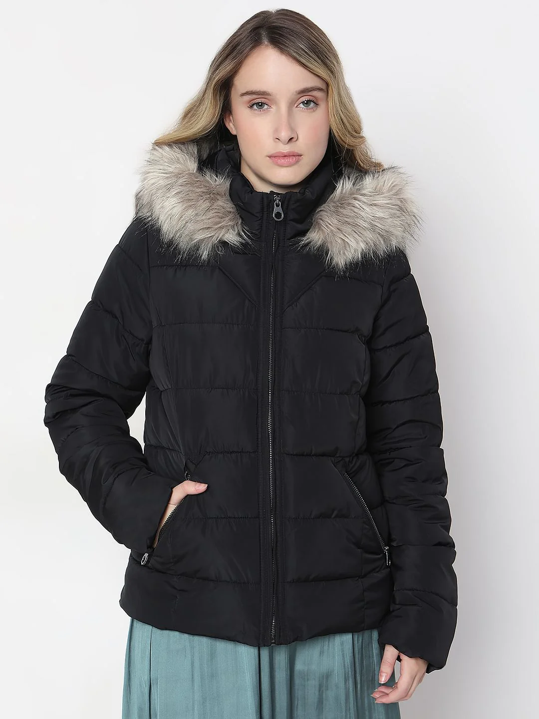 Black Fur Hooded Jacket - Image 2