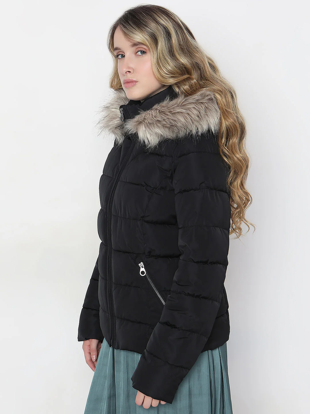 Black Fur Hooded Jacket - Image 3