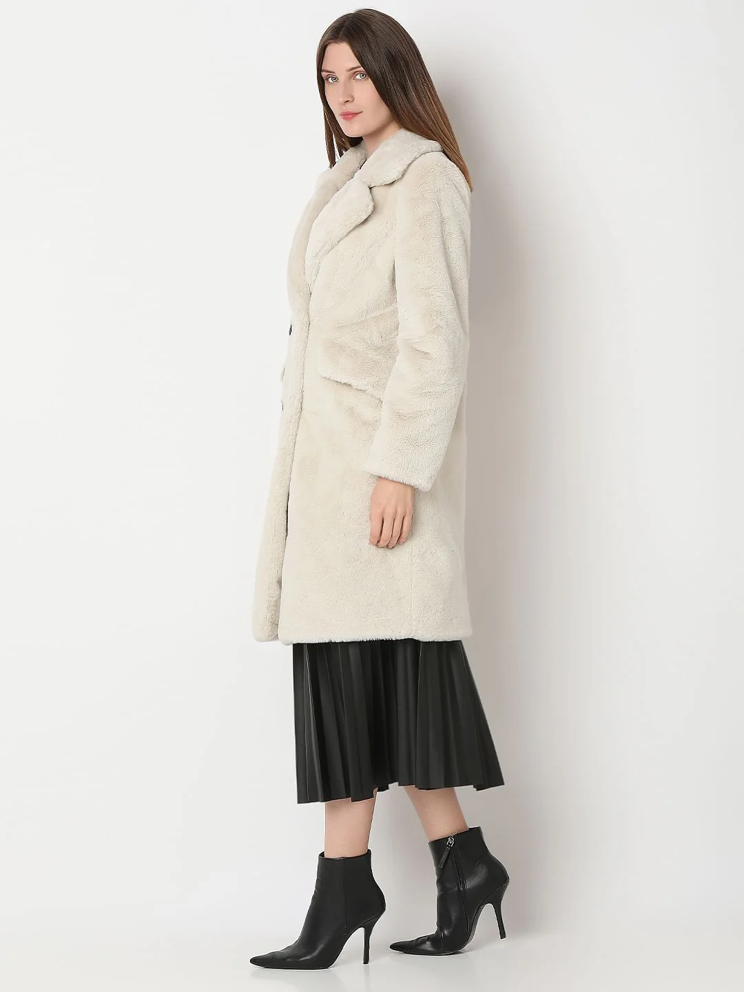 Beige Faux Fur Long Coat - Image 3