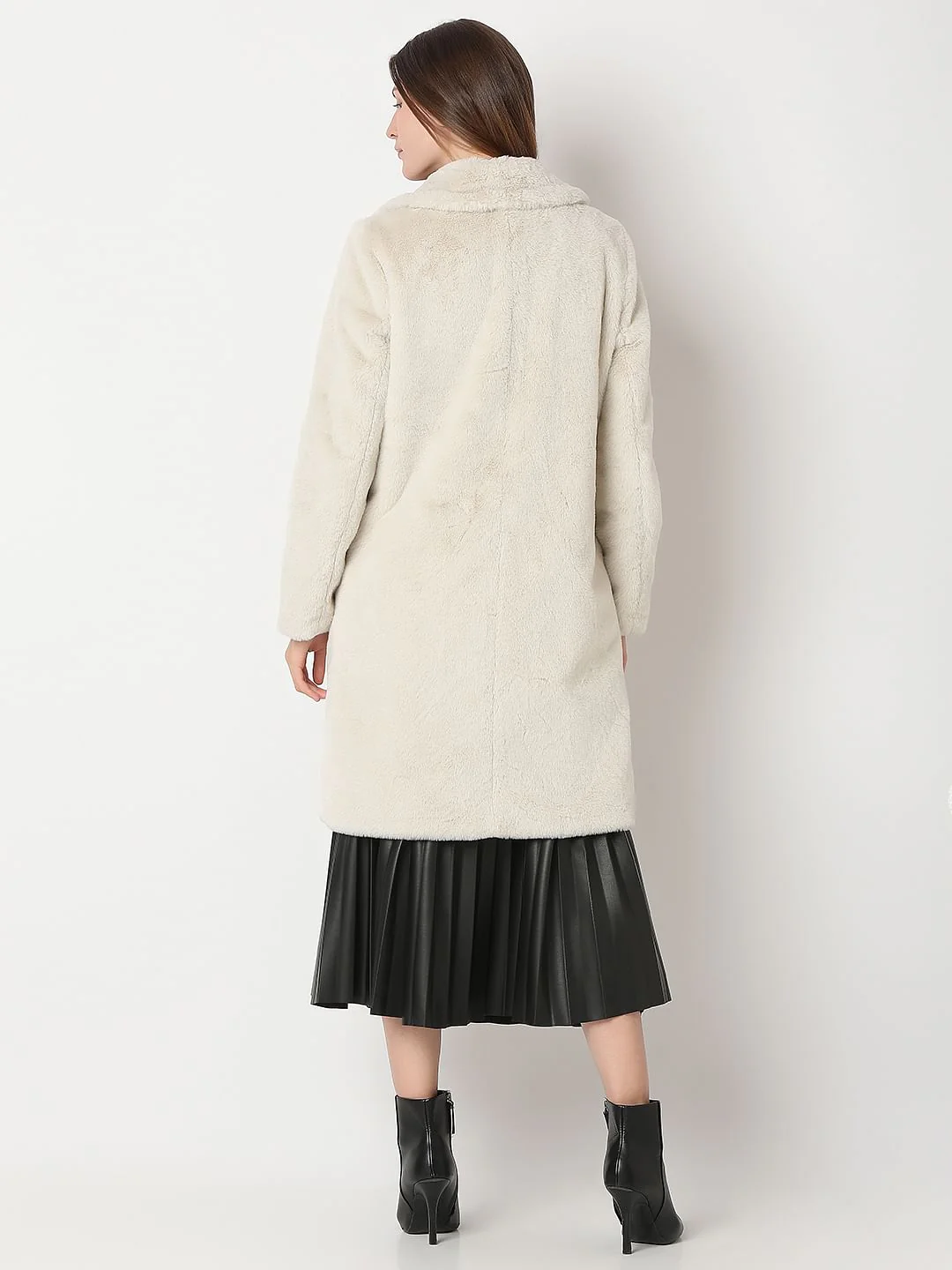 Beige Faux Fur Long Coat - Image 4