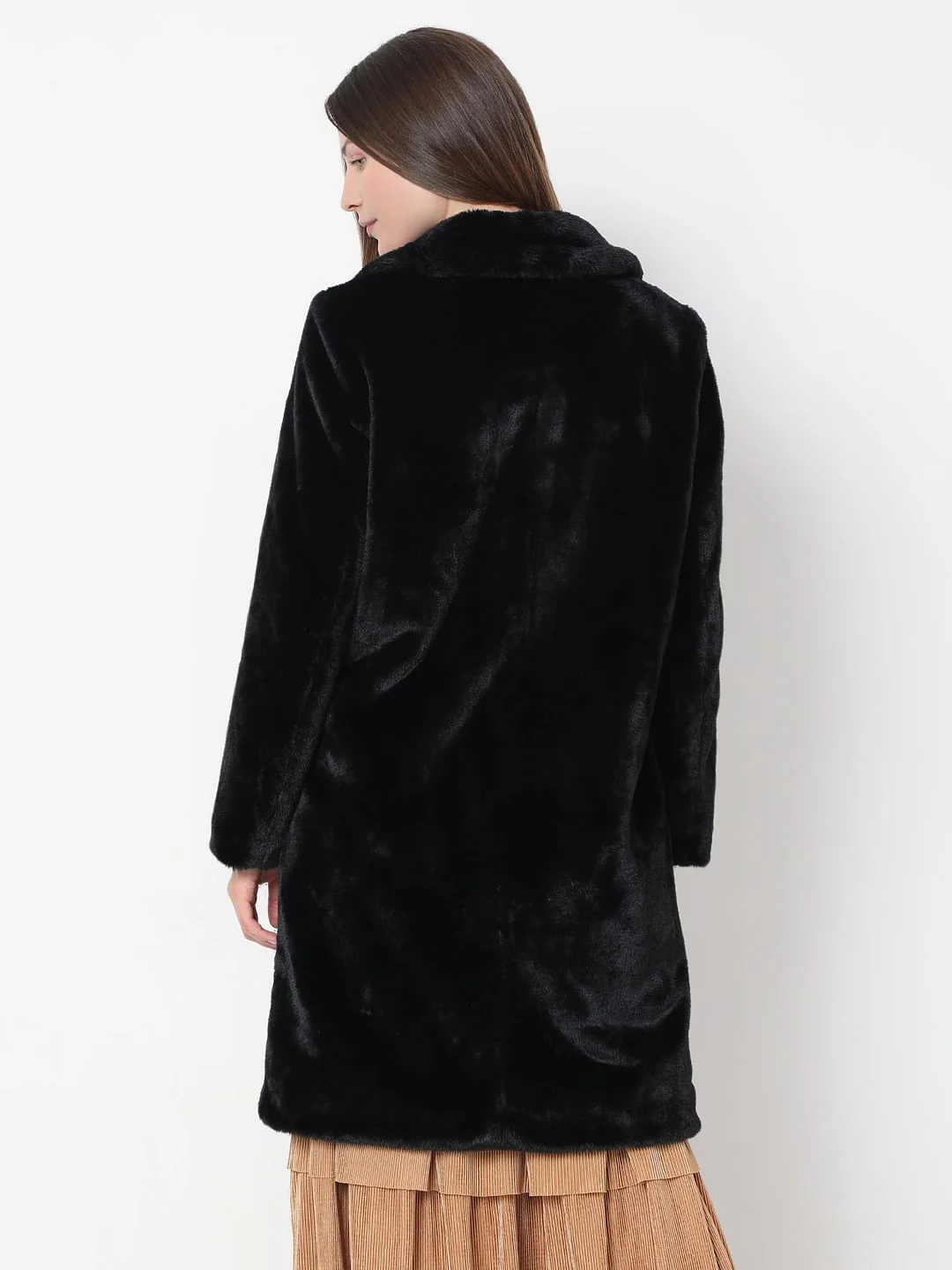 Black Faux Fur Long Coat - Image 4