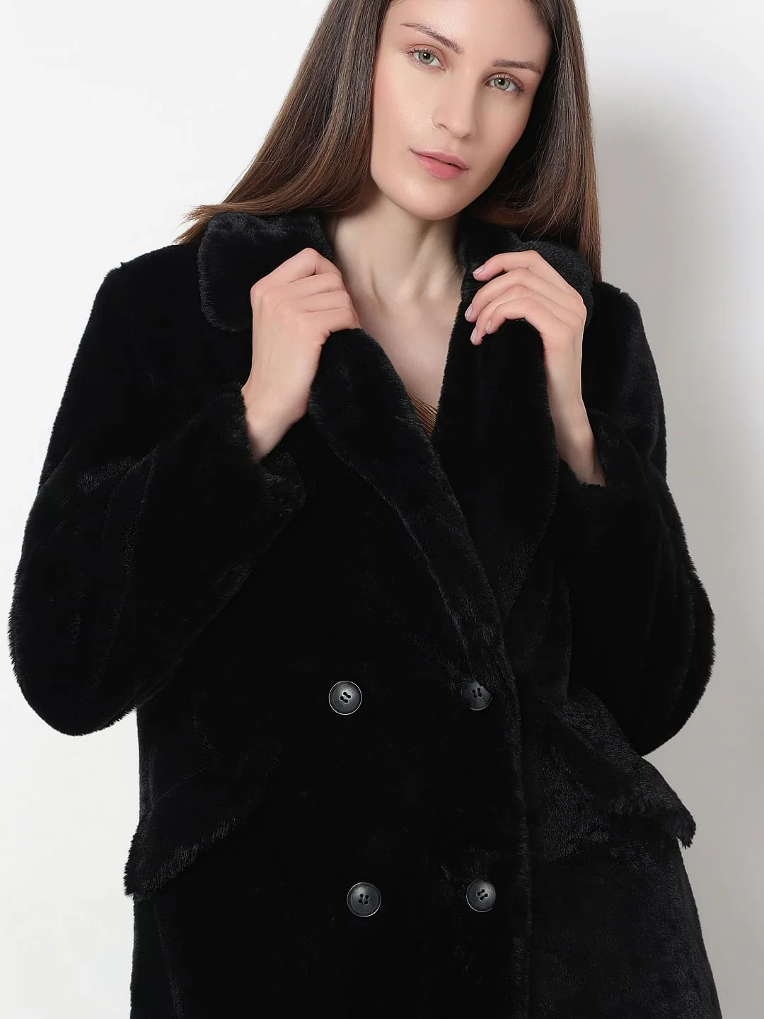 Black Faux Fur Long Coat - Image 6