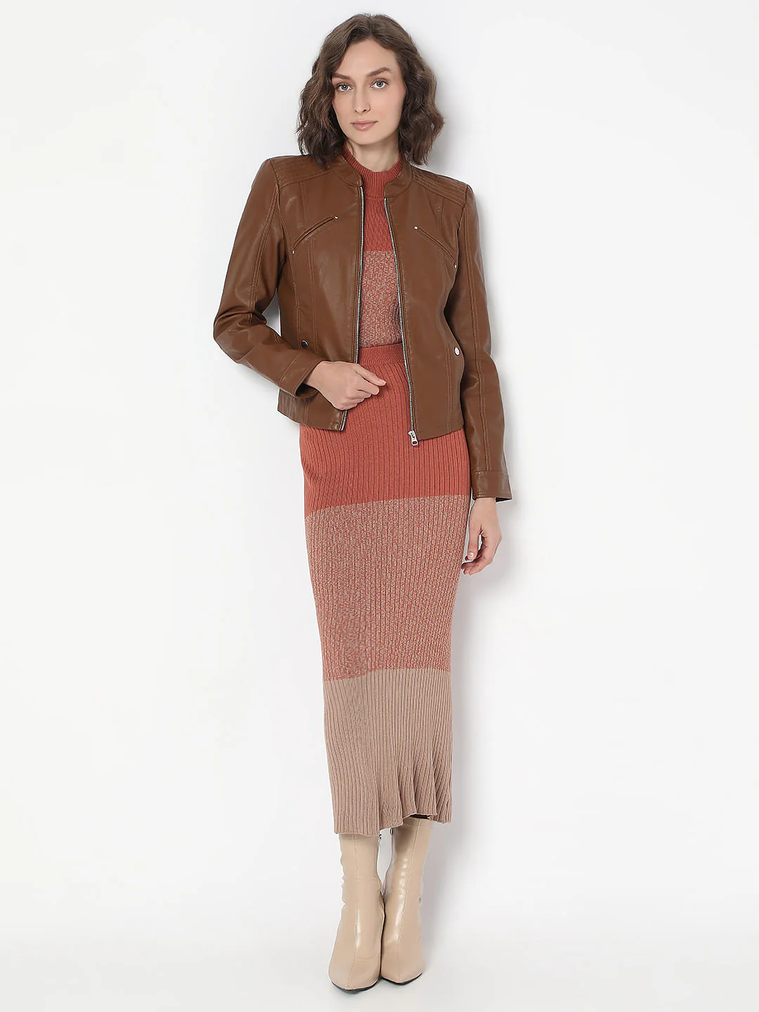Dark Brown Coated Biker Jacket - Image 5