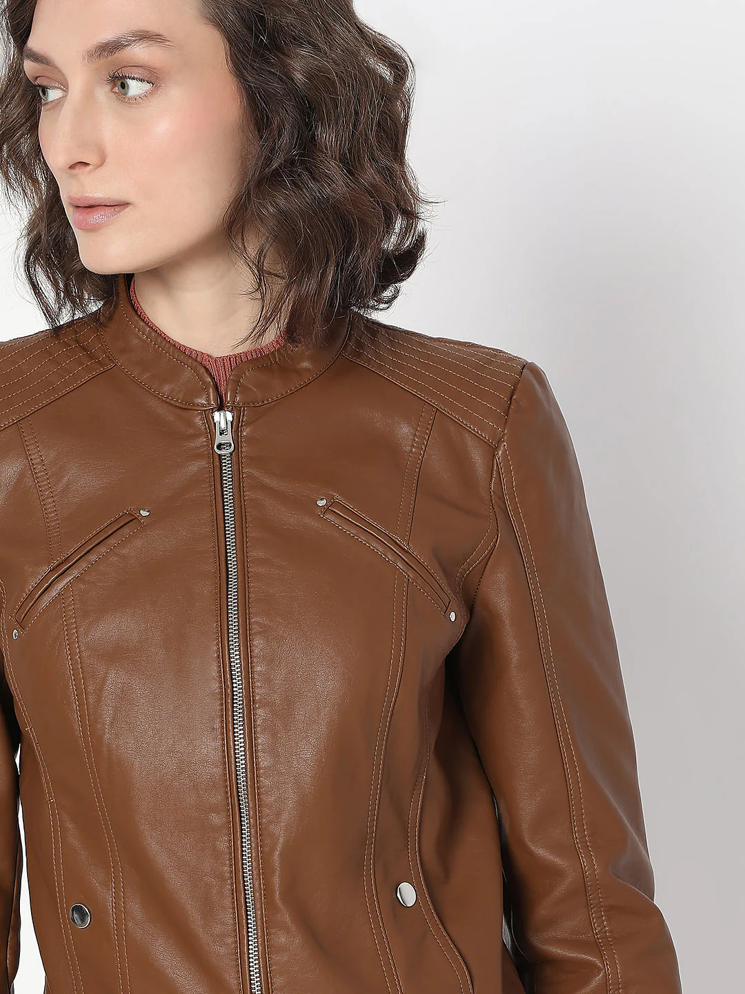 Dark Brown Coated Biker Jacket - Image 6