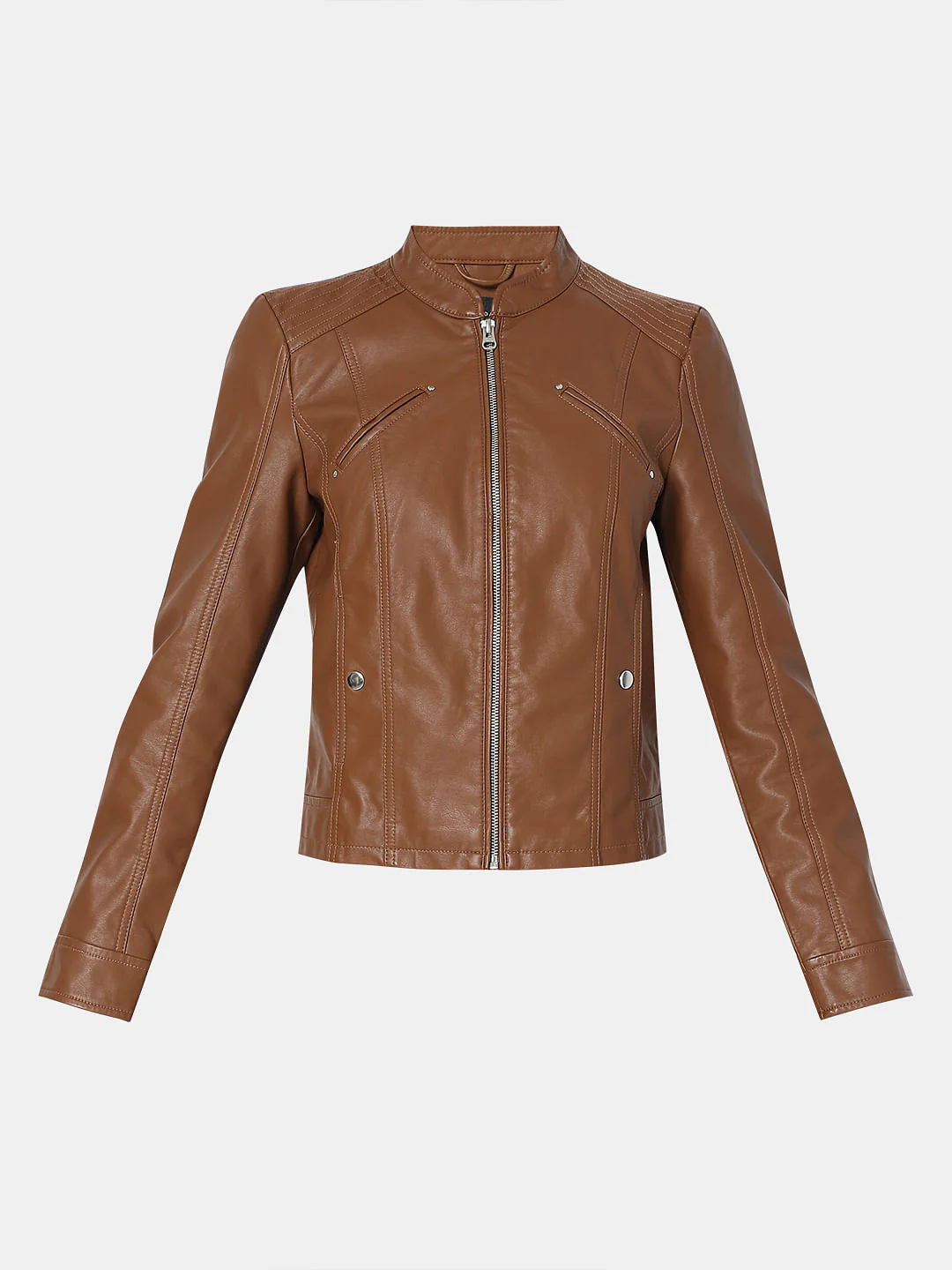 Dark Brown Coated Biker Jacket - Image 7