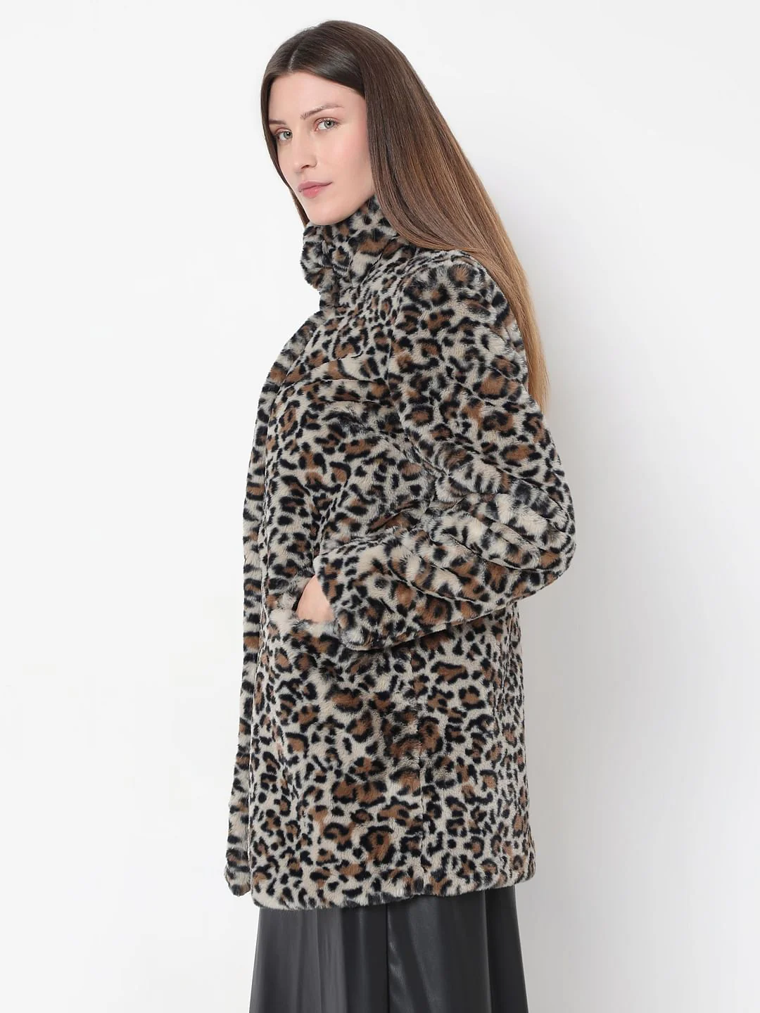 Brown Animal Print Faux Fur Jacket - Image 3