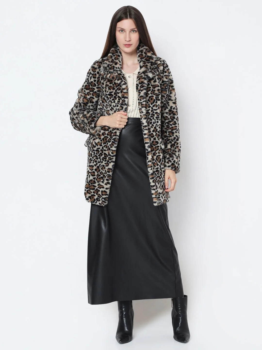 Brown Animal Print Faux Fur Jacket - Image 5