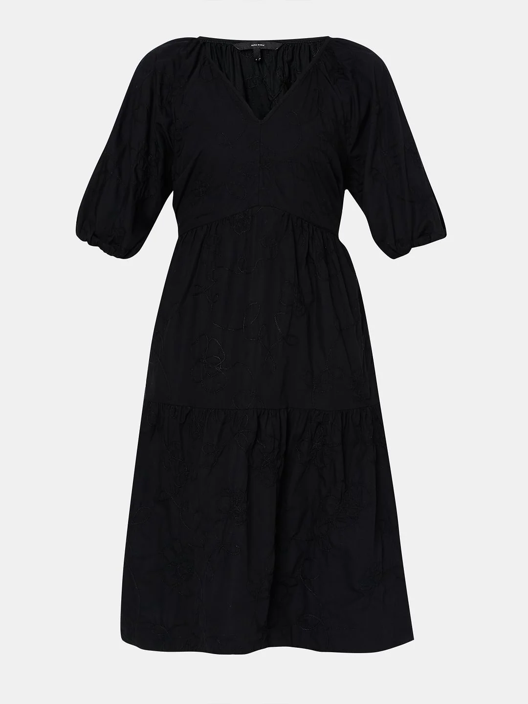 Black Tiered Cotton Fit & Flare Dress - Image 7