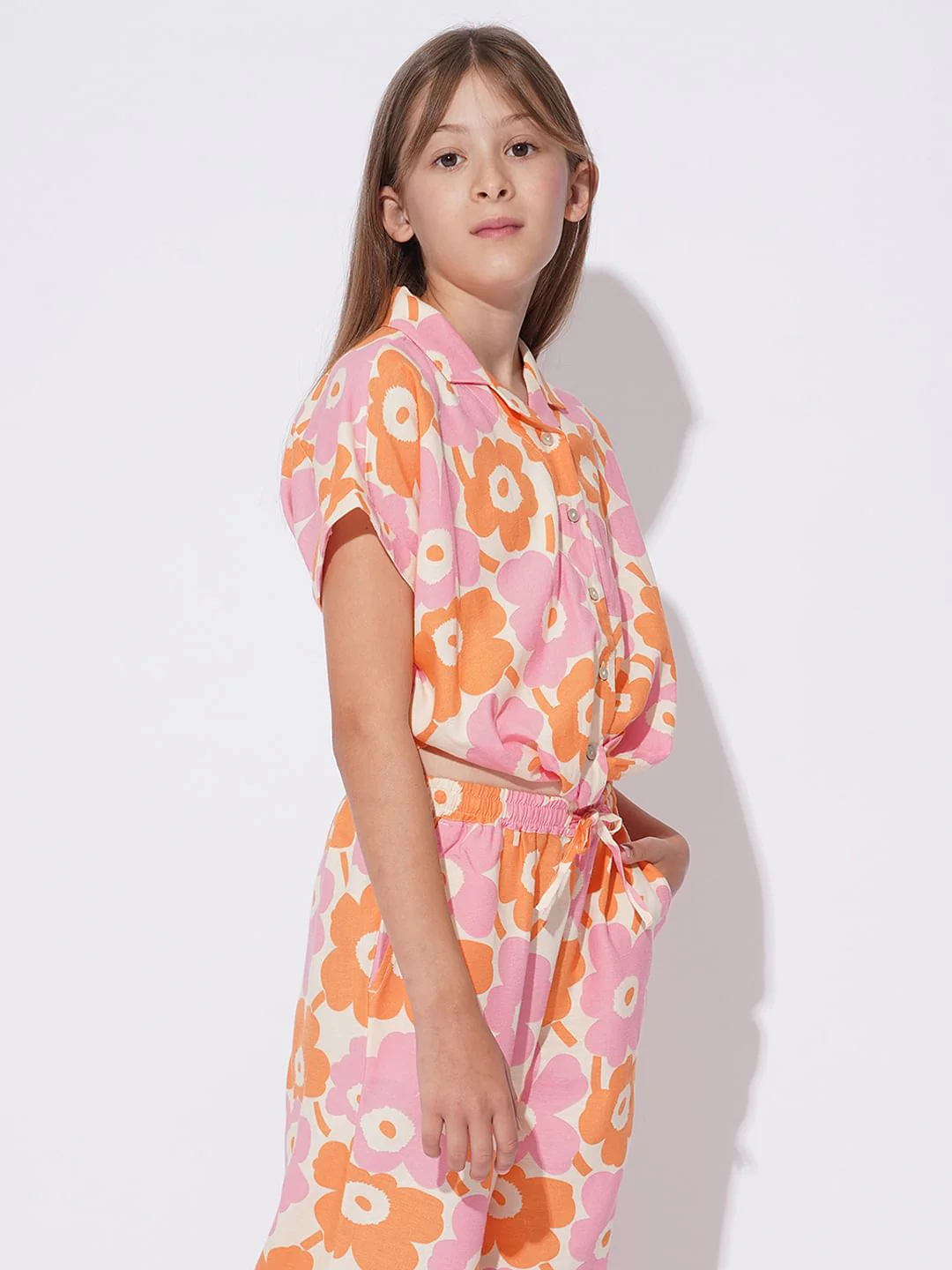 Girls White Floral Co-Ord Set Shirt - Image 2