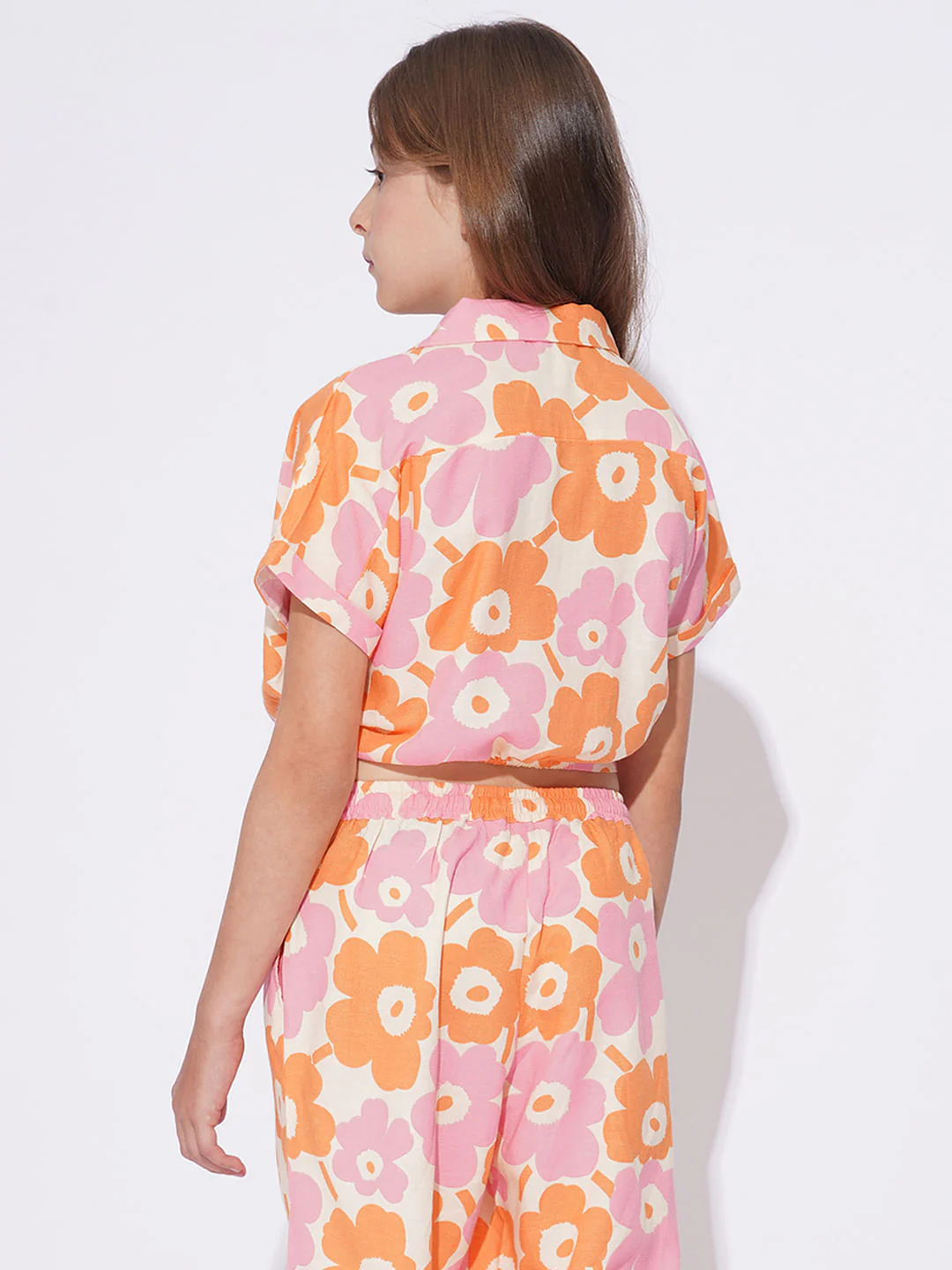 Girls White Floral Co-Ord Set Shirt - Image 3