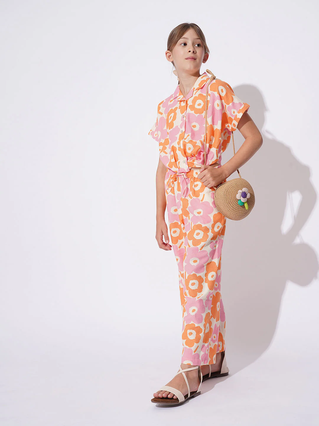 Girls White Floral Co-Ord Set Shirt - Image 5