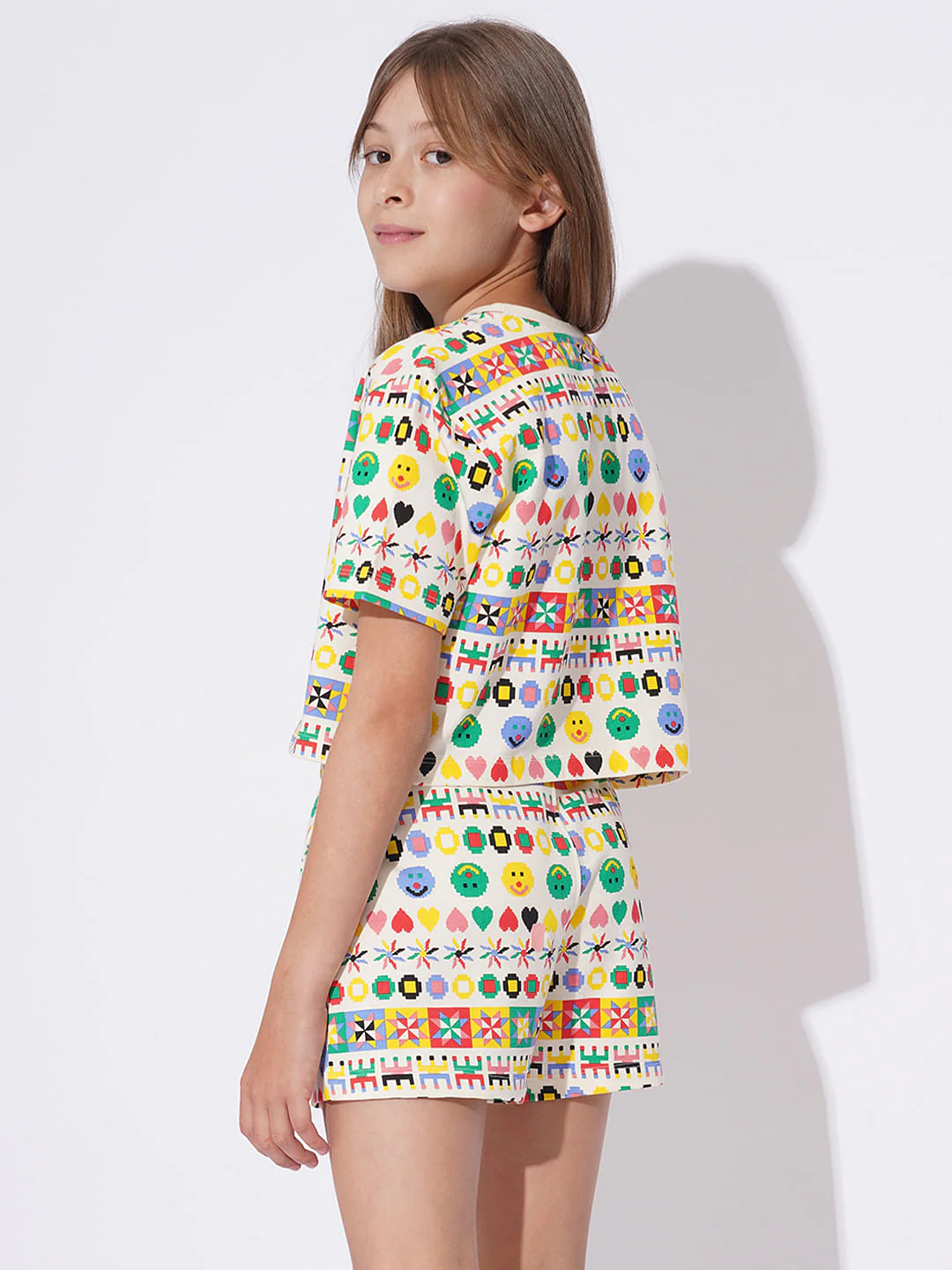 Girls White Printed Co-Ord Set T-Shirt - Image 3