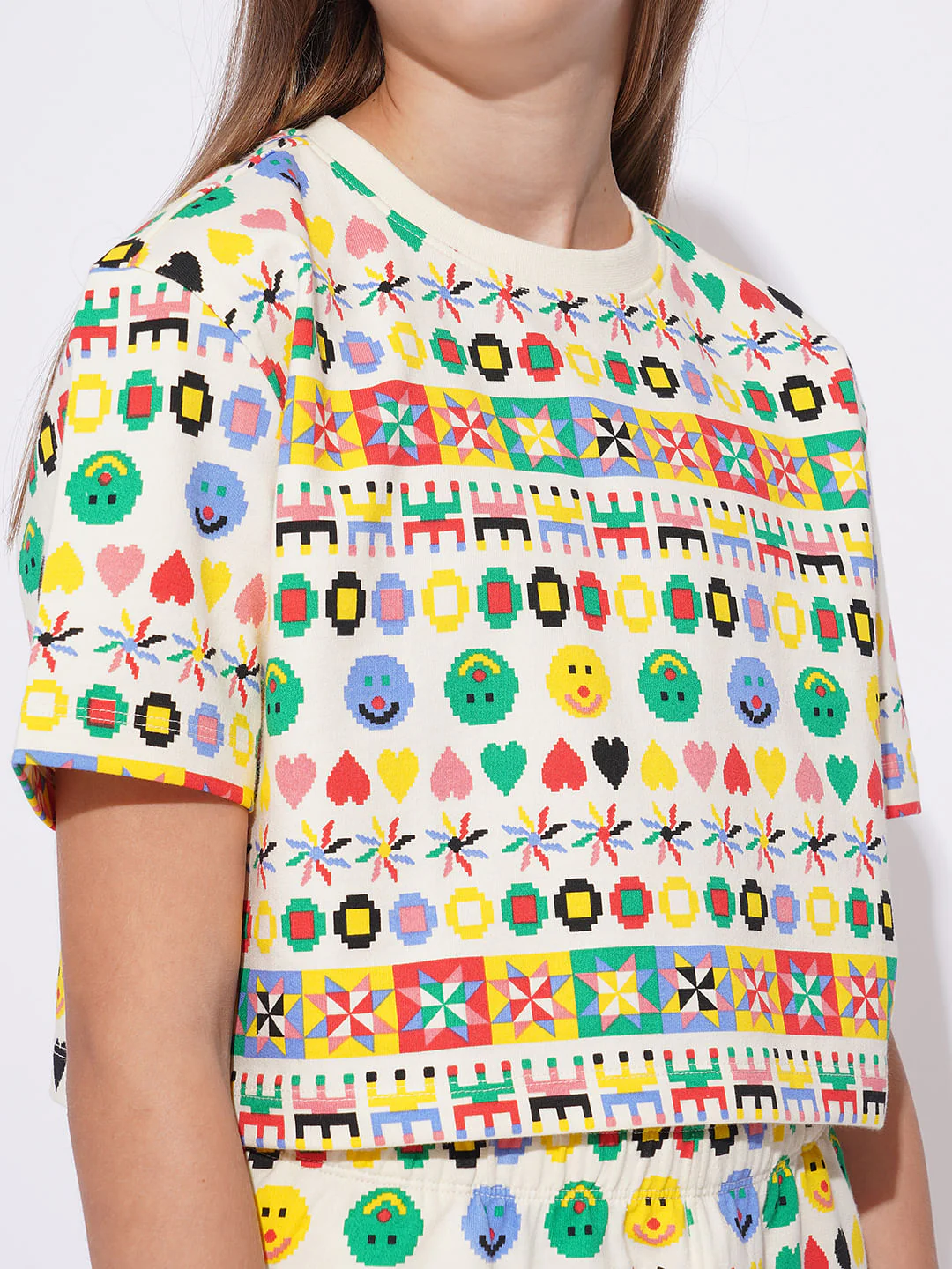 Girls White Printed Co-Ord Set T-Shirt - Image 4