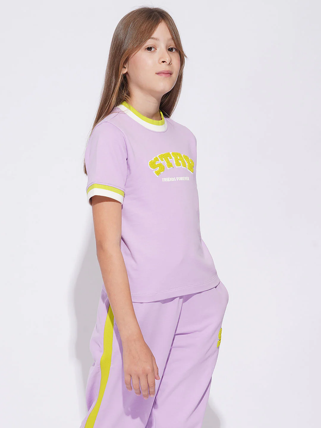 Girls Purple Co-Ord Set T-Shirt - Image 2