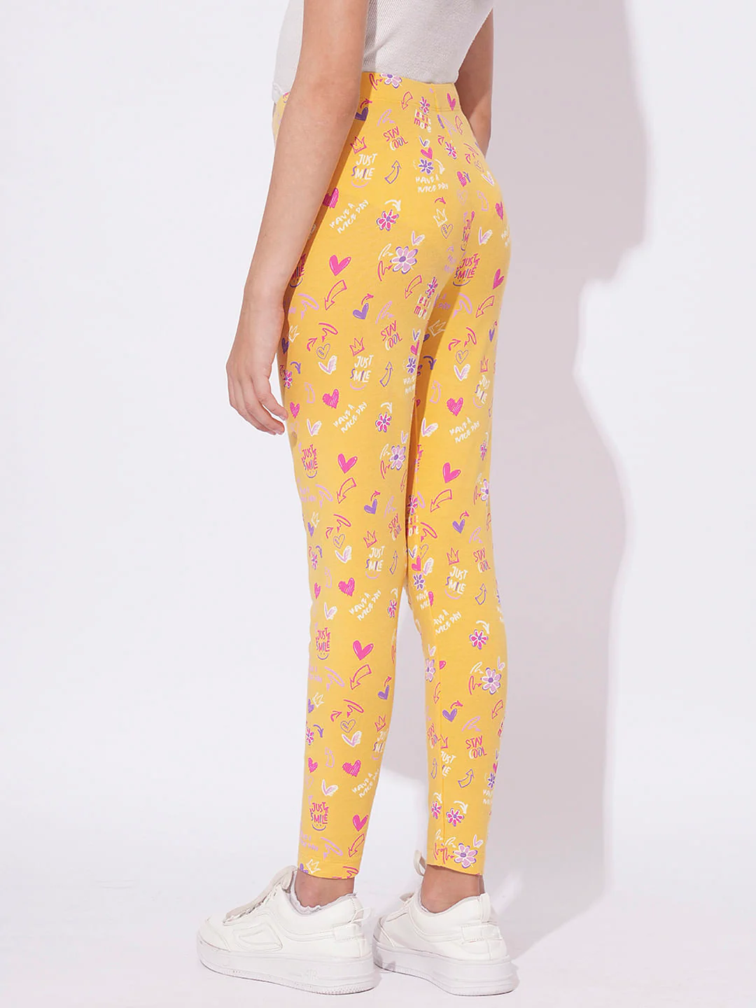 Girls Yellow Printed Leggings - Image 3