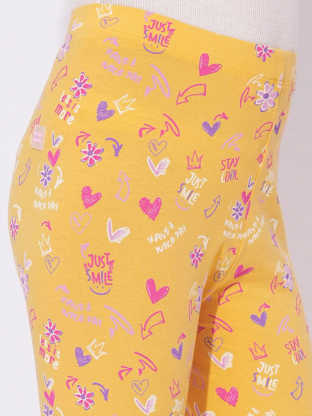 Girls Yellow Printed Leggings - Image 4