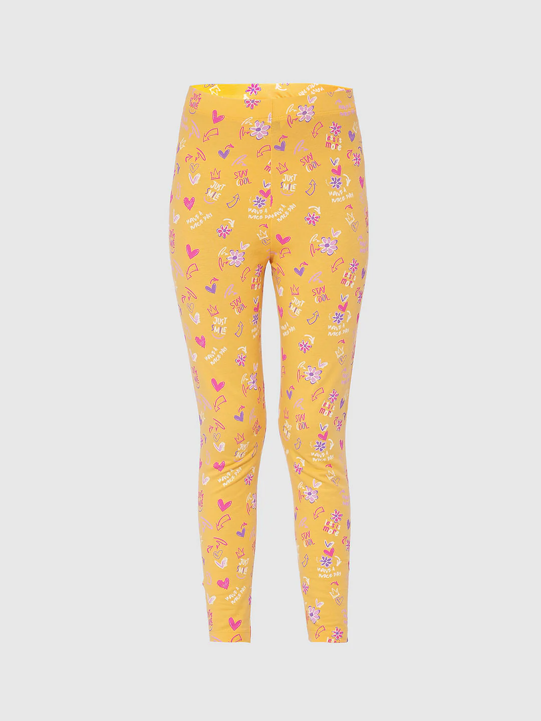 Girls Yellow Printed Leggings - Image 5