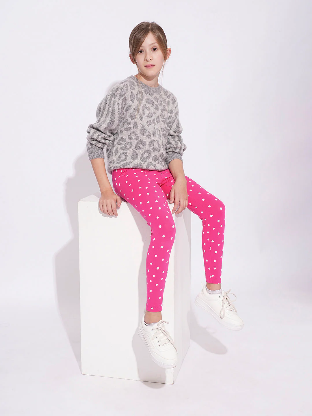 Girls Pink Polka Dot Leggings