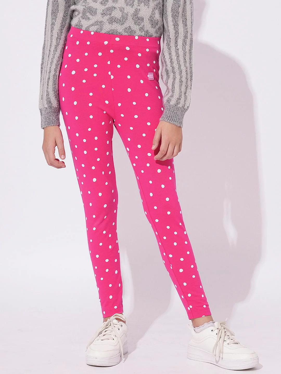 Girls Pink Polka Dot Leggings - Image 2