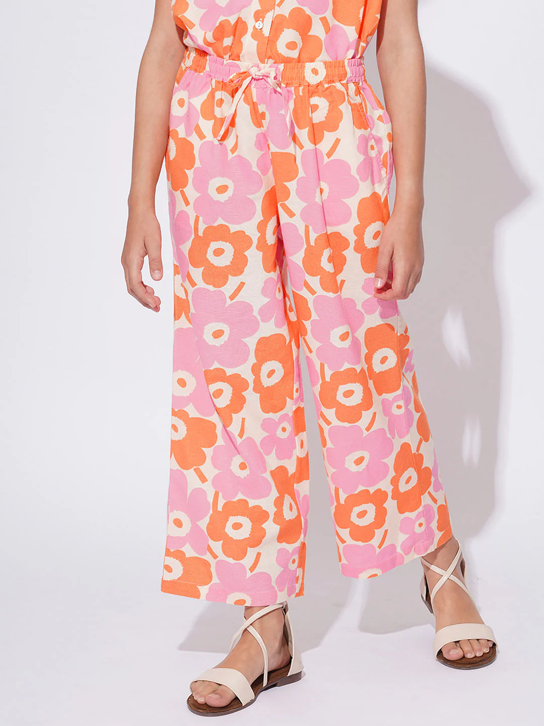 Girls White Floral Print Co-Ord Set Pant - Image 2