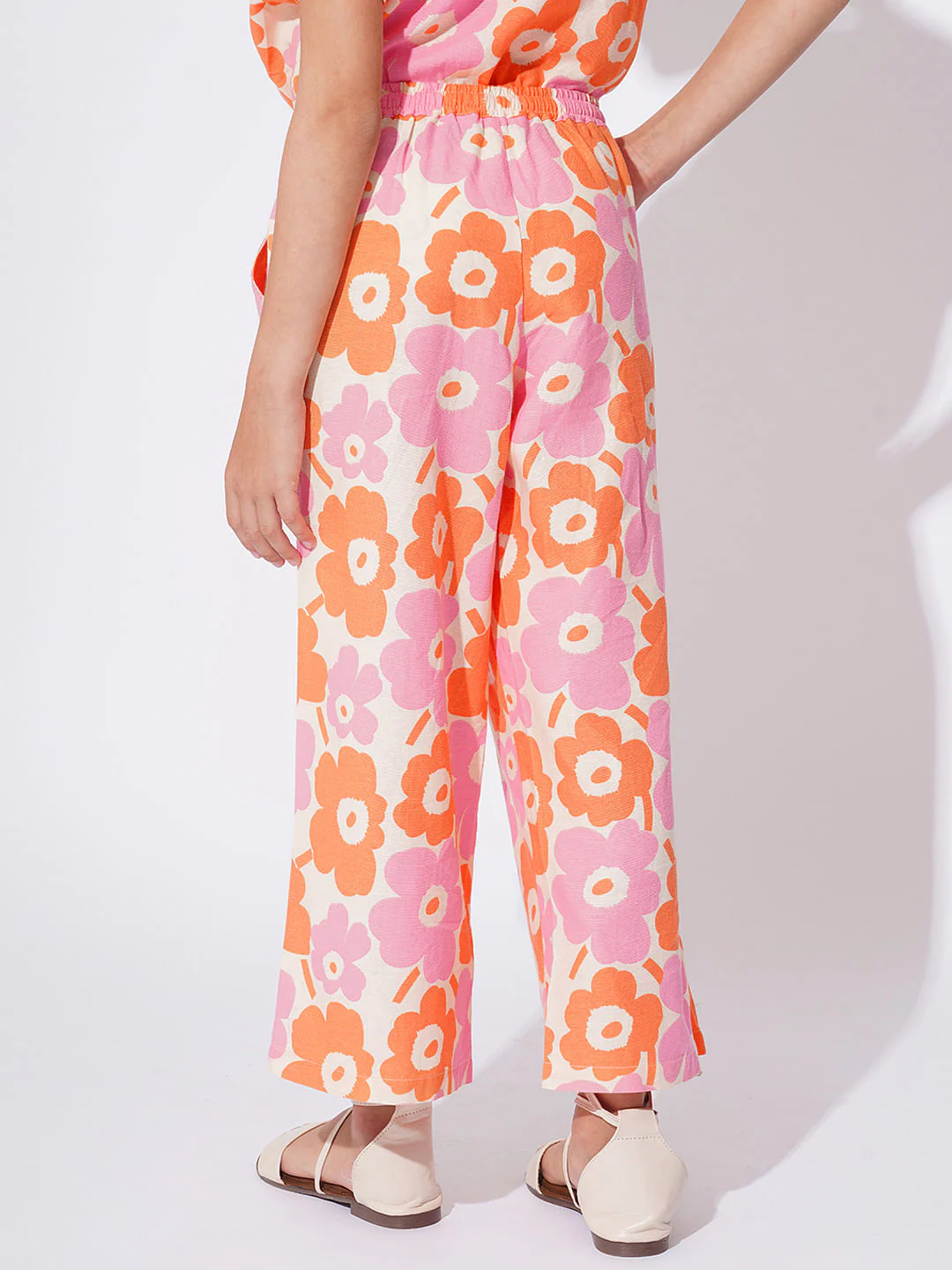 Girls White Floral Print Co-Ord Set Pant - Image 3