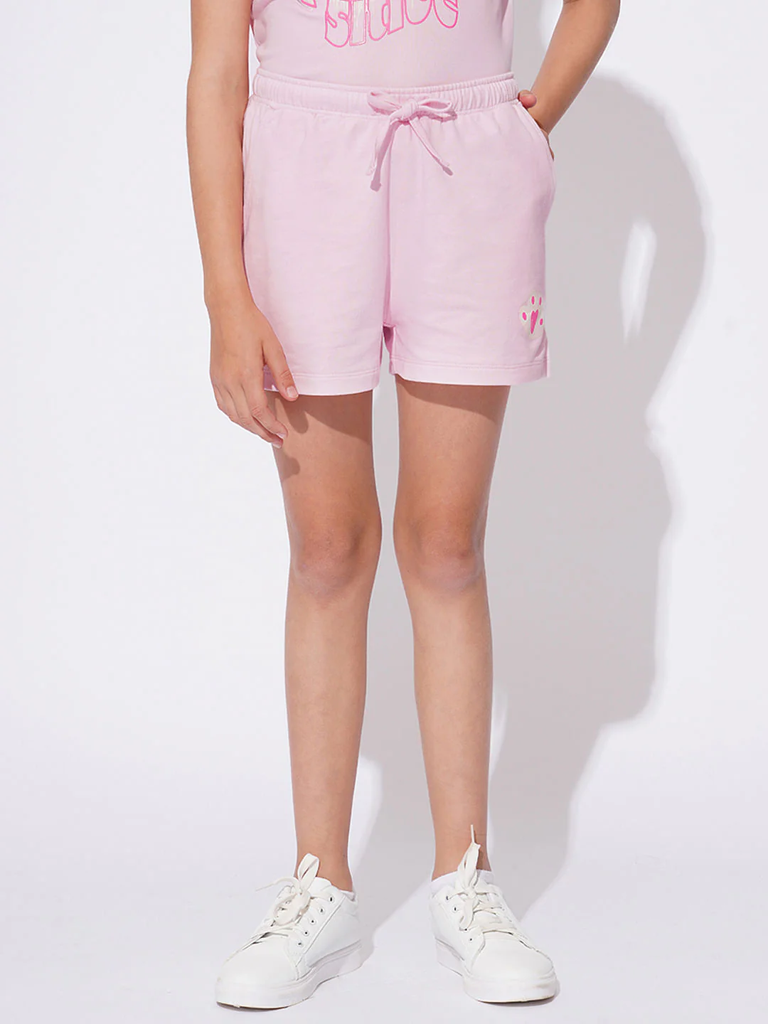 Girls Pink Co-Ord Set Shorts - Image 2