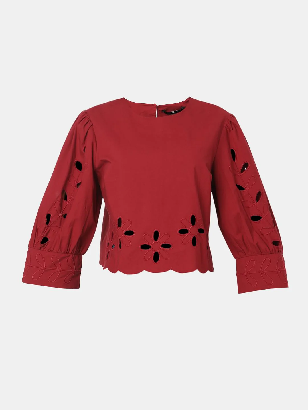 Dark Red Cut-Work Detail Top - Image 7