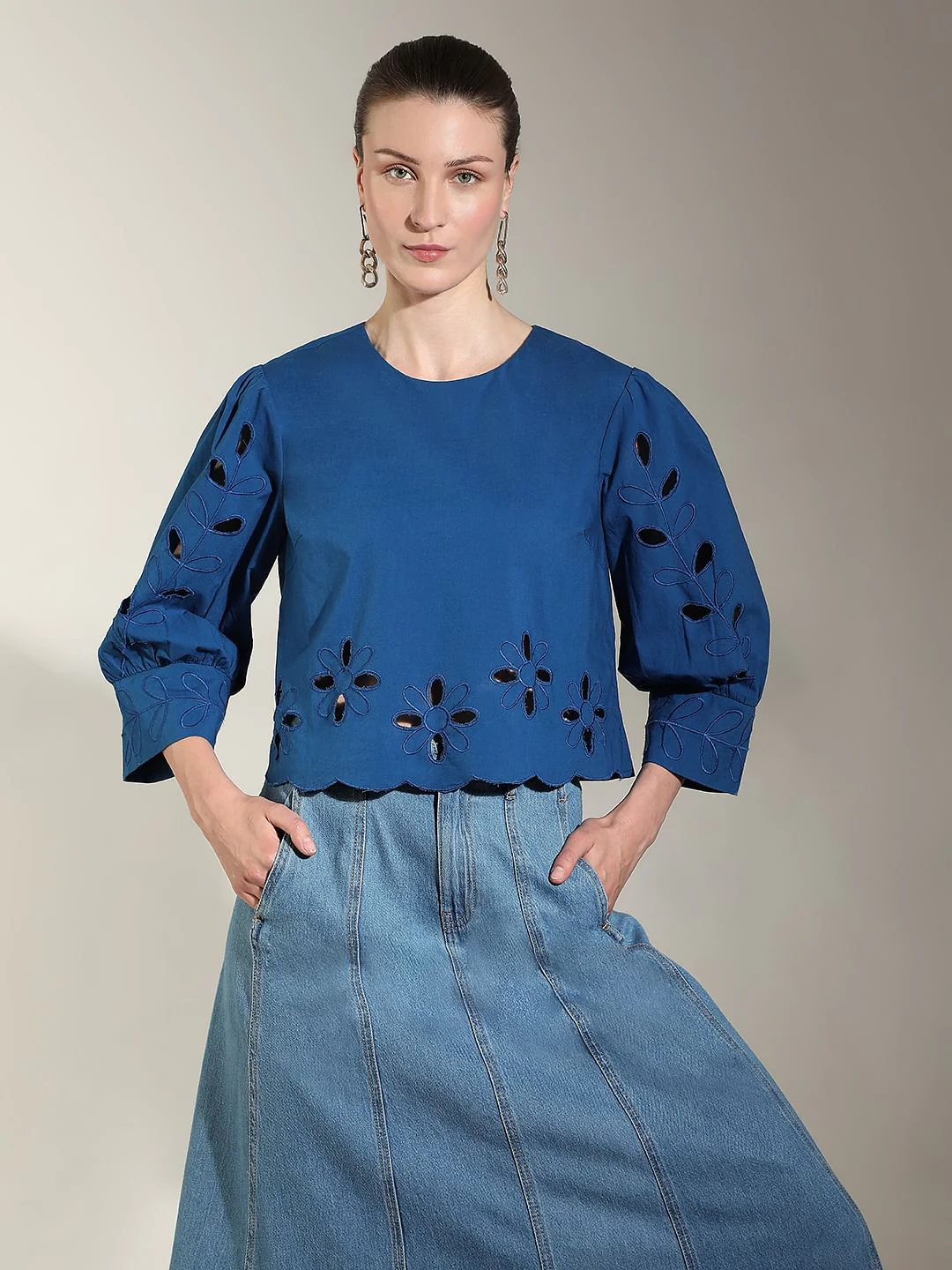Blue Cut-Work Top