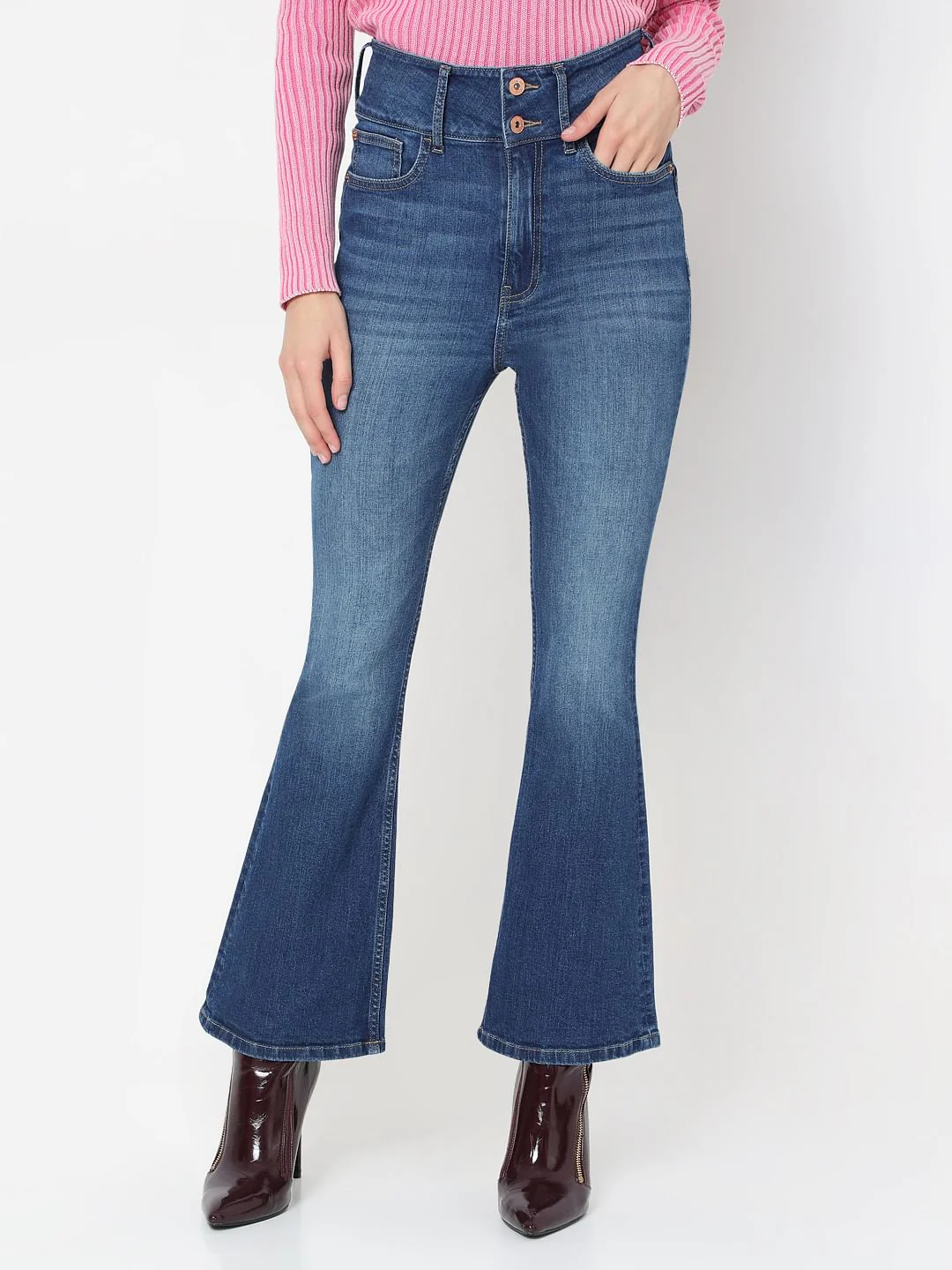 Blue Double Button Bootcut Jeans - Image 2