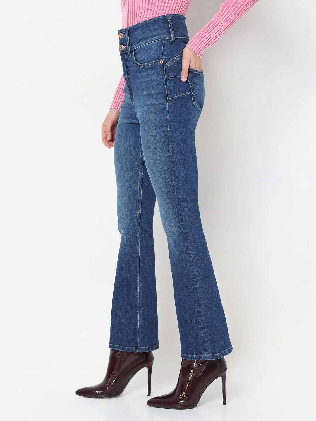 Blue Double Button Bootcut Jeans - Image 3
