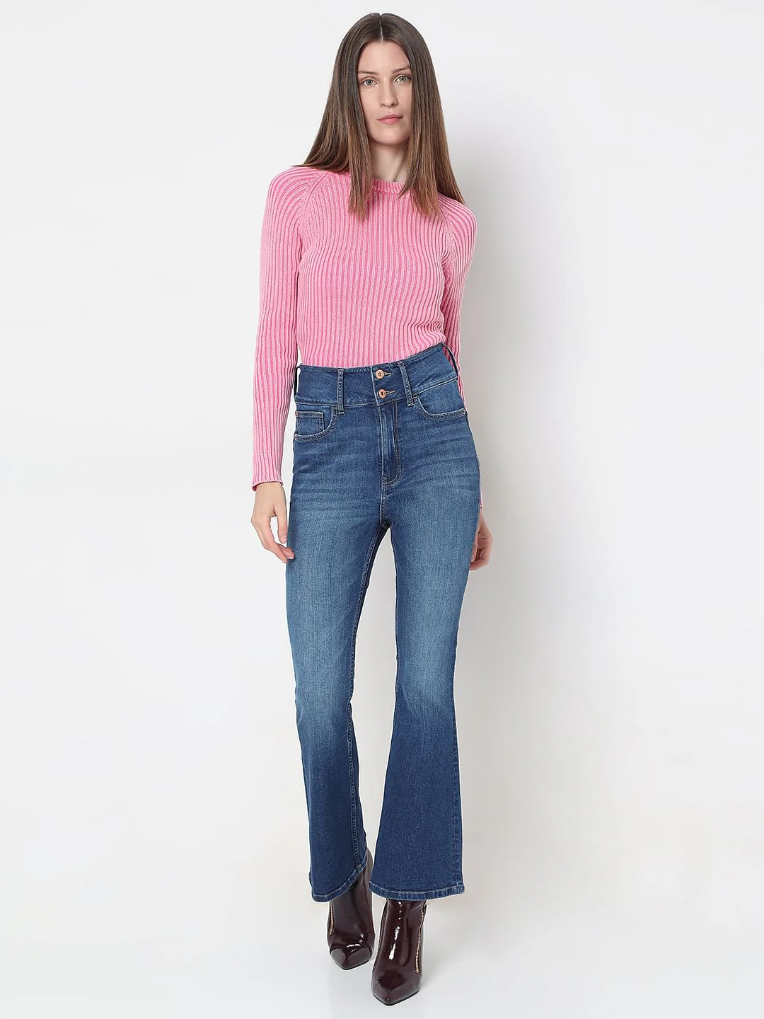 Blue Double Button Bootcut Jeans - Image 5