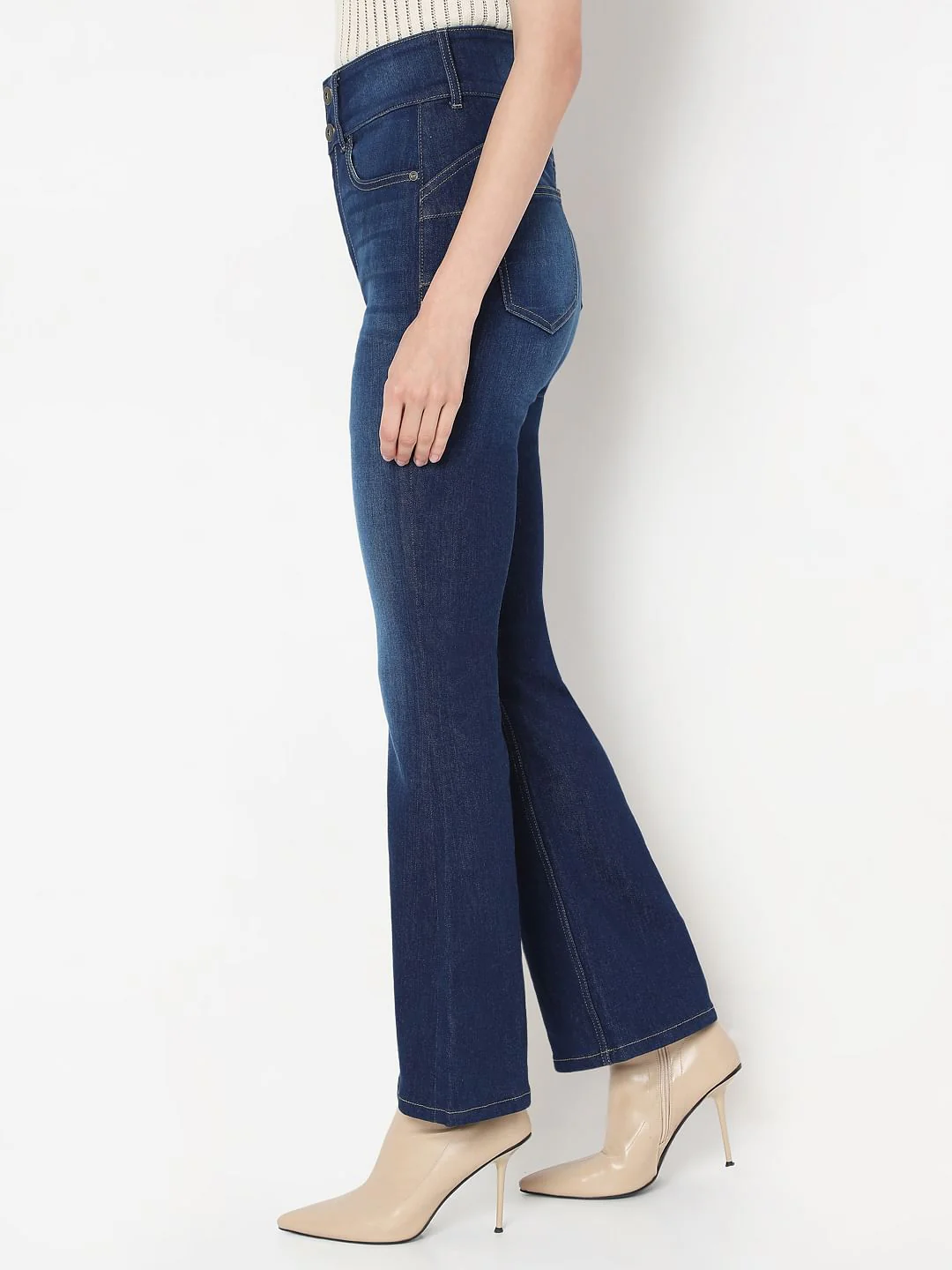 Dark Blue Double Button Bootcut Jeans - Image 3