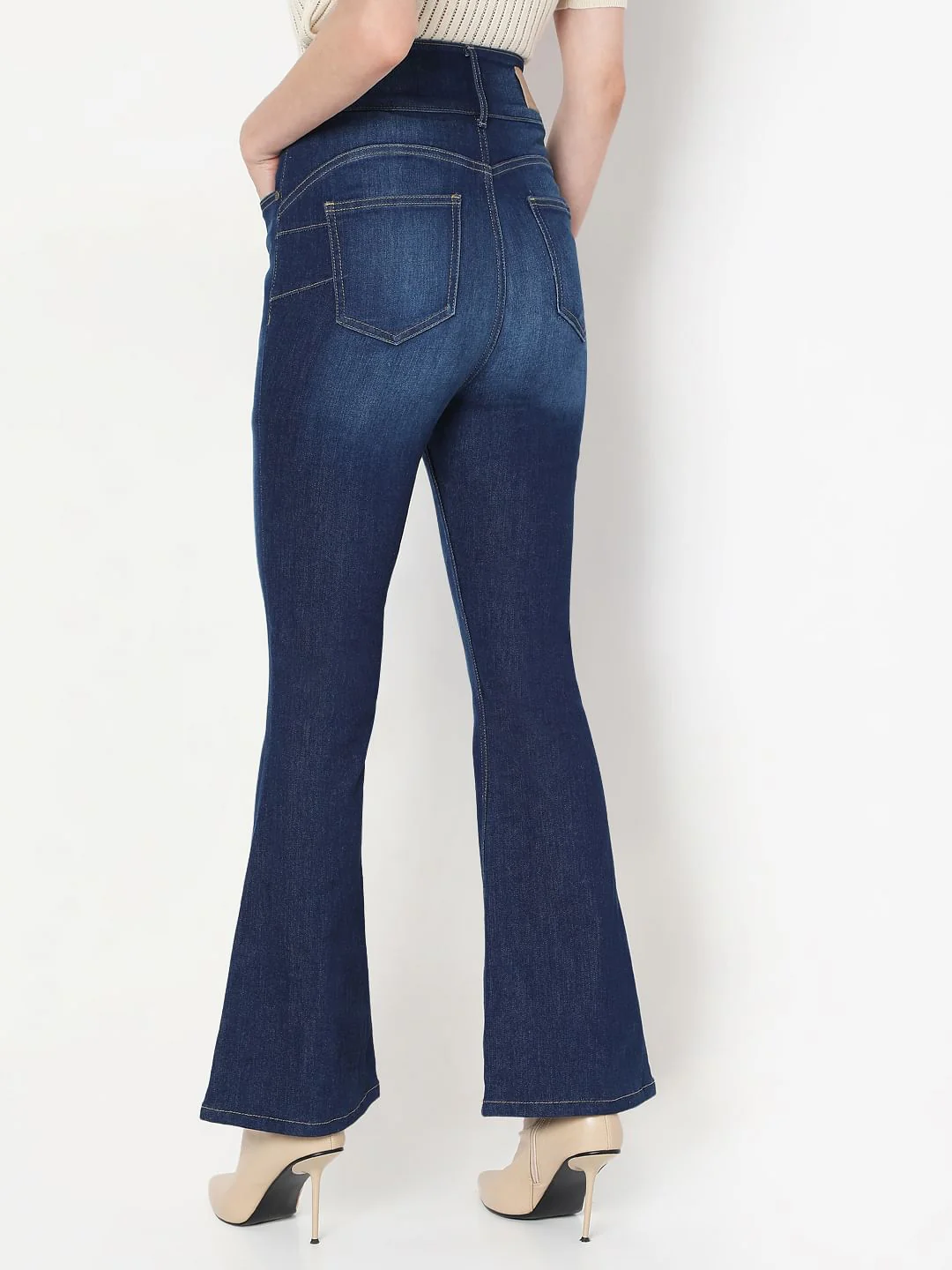 Dark Blue Double Button Bootcut Jeans - Image 4