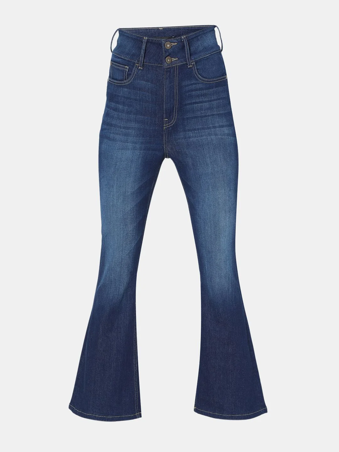 Dark Blue Double Button Bootcut Jeans - Image 7
