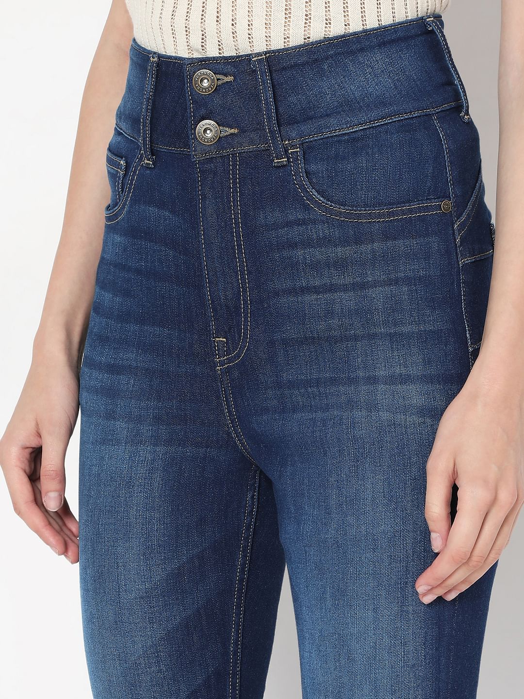 Dark Blue Double Button Bootcut Jeans - Image 8