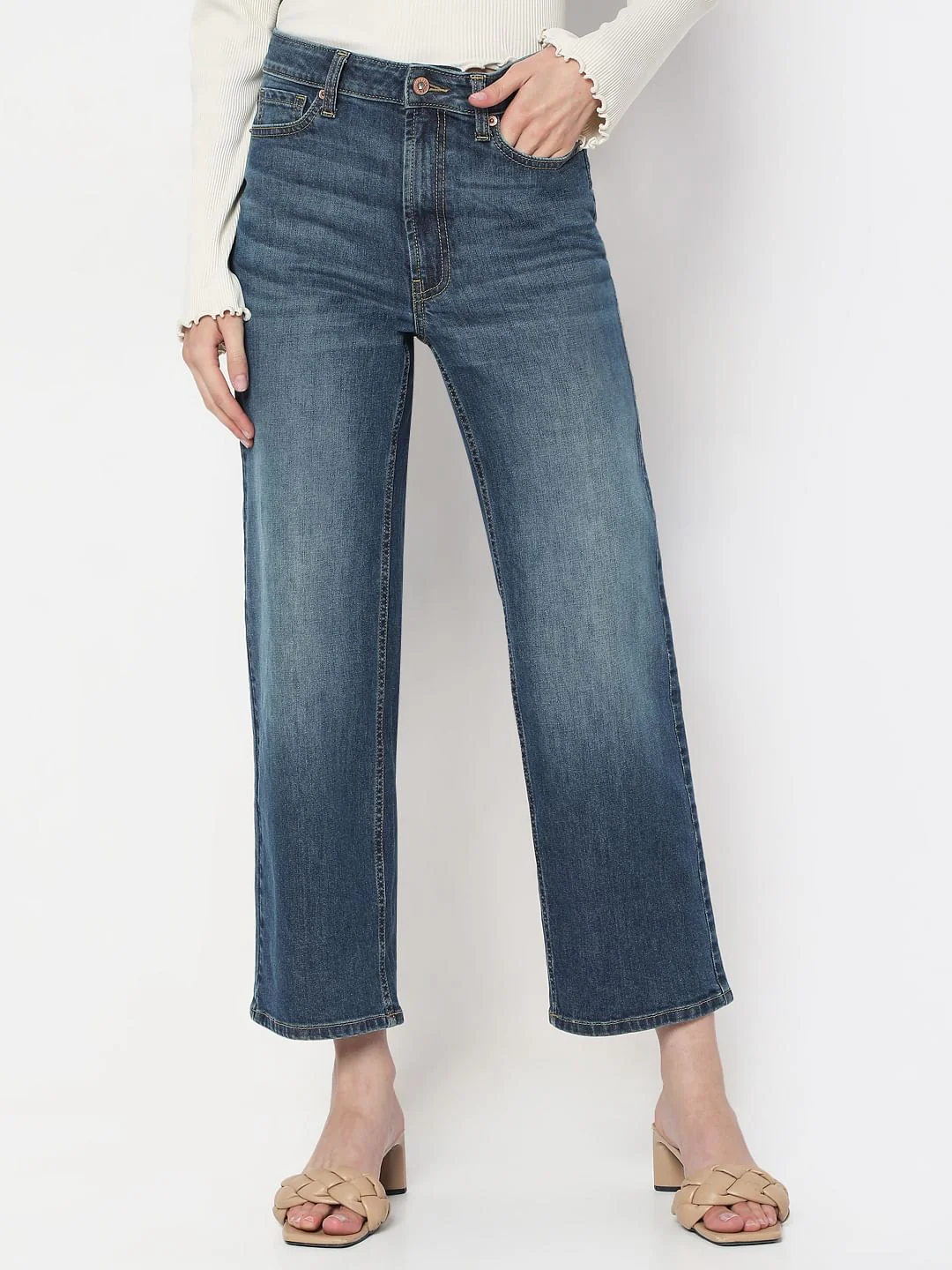 Blue High Rise Wide Leg Jeans - Image 2