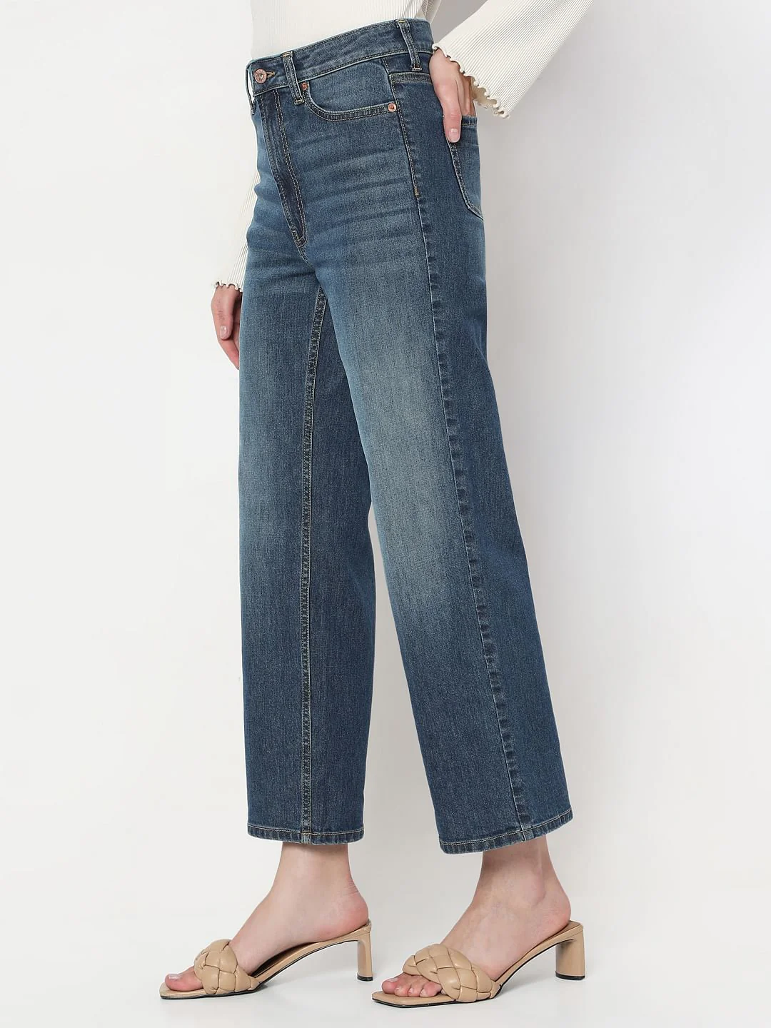 Blue High Rise Wide Leg Jeans - Image 3