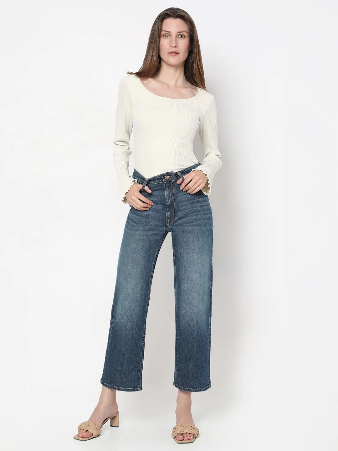 Blue High Rise Wide Leg Jeans - Image 5