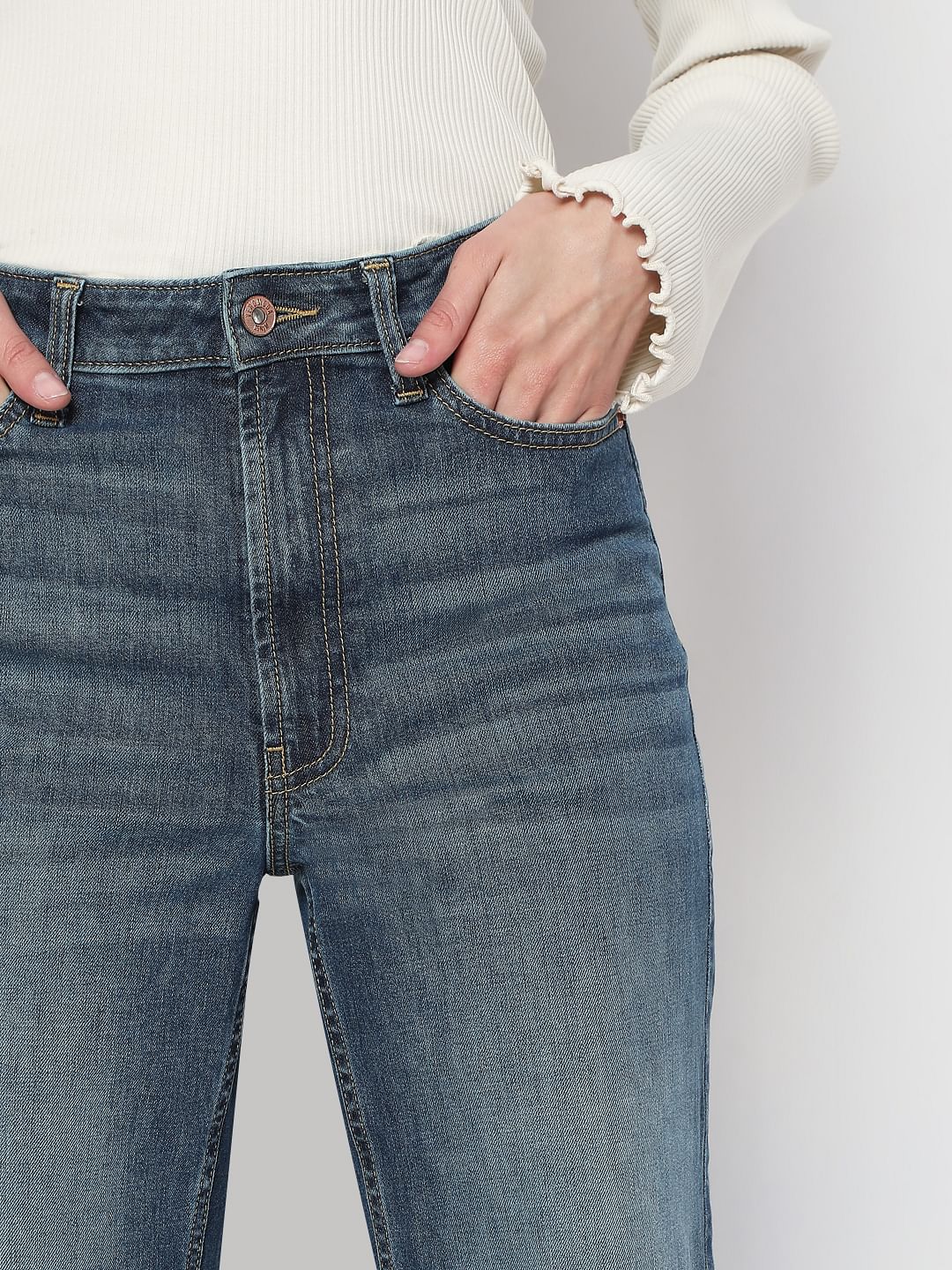 Blue High Rise Wide Leg Jeans - Image 6