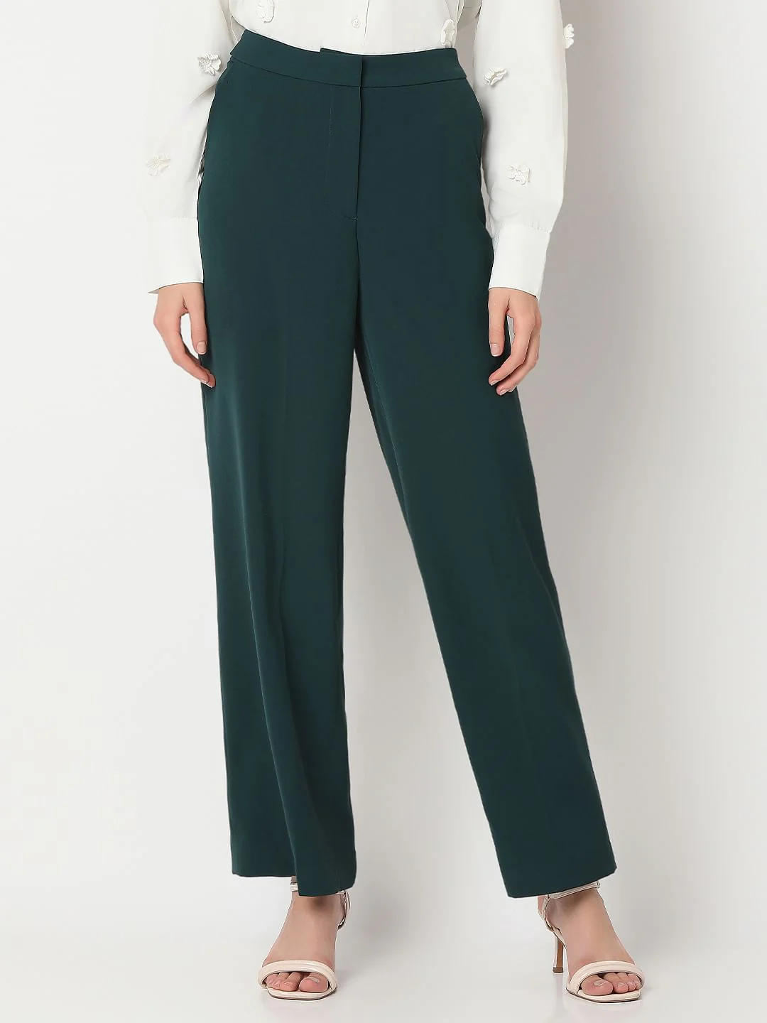 Teal Green High Rise Wide Leg Pants - Image 2