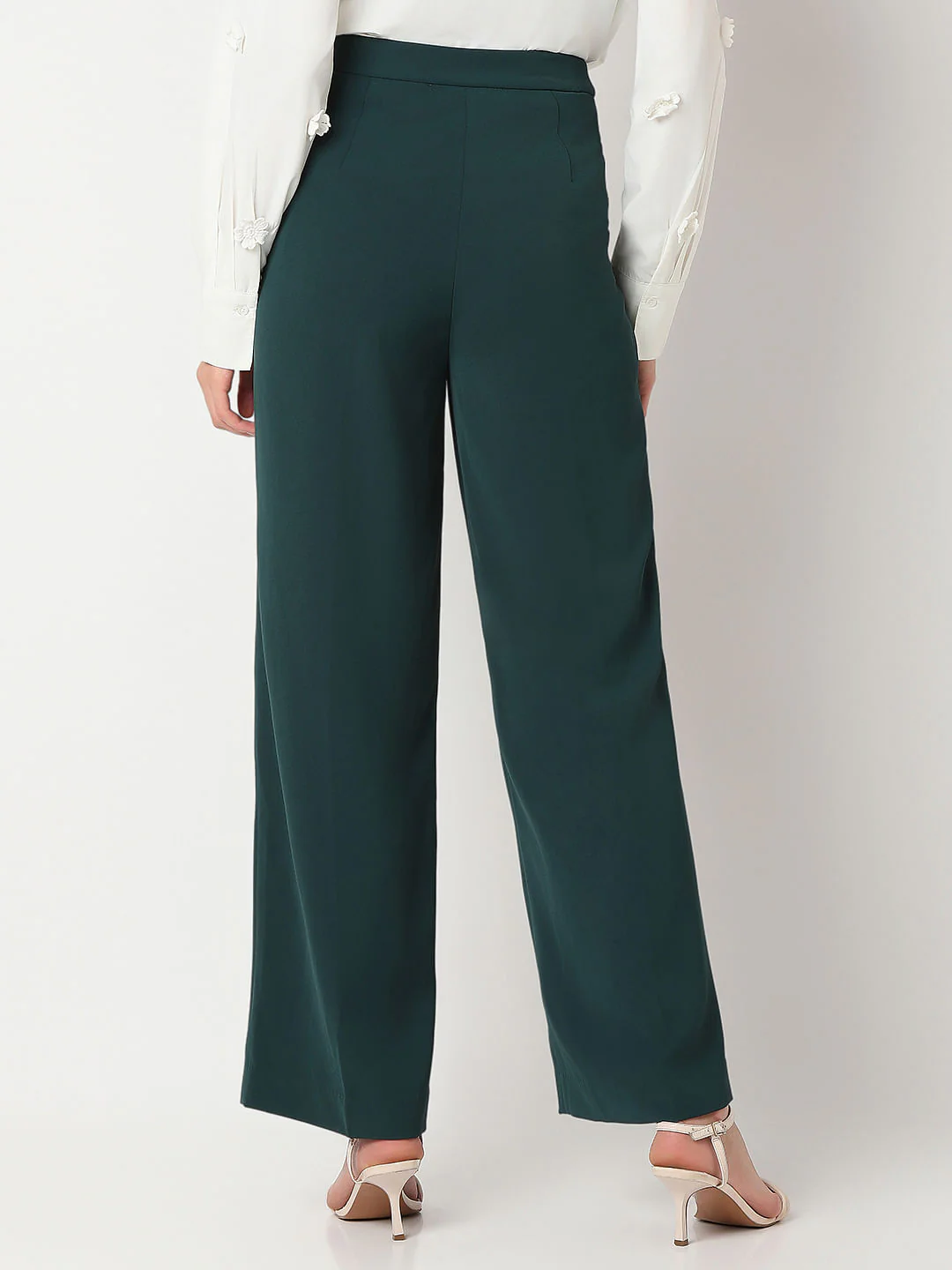 Teal Green High Rise Wide Leg Pants - Image 4