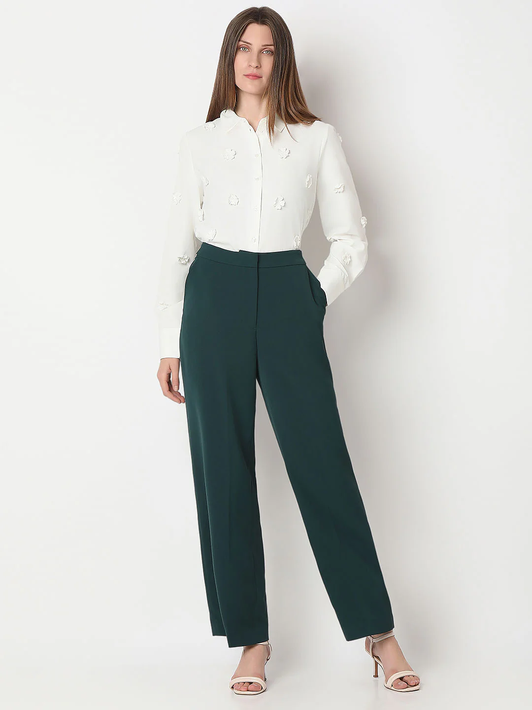 Teal Green High Rise Wide Leg Pants - Image 5