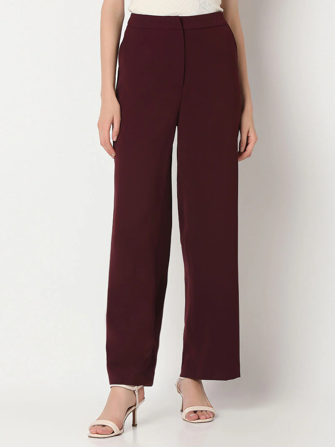 Maroon High Rise Wide Leg Pants - Image 2
