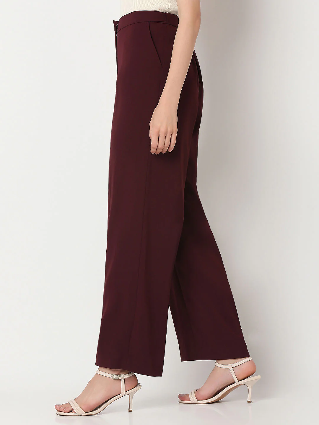 Maroon High Rise Wide Leg Pants - Image 3