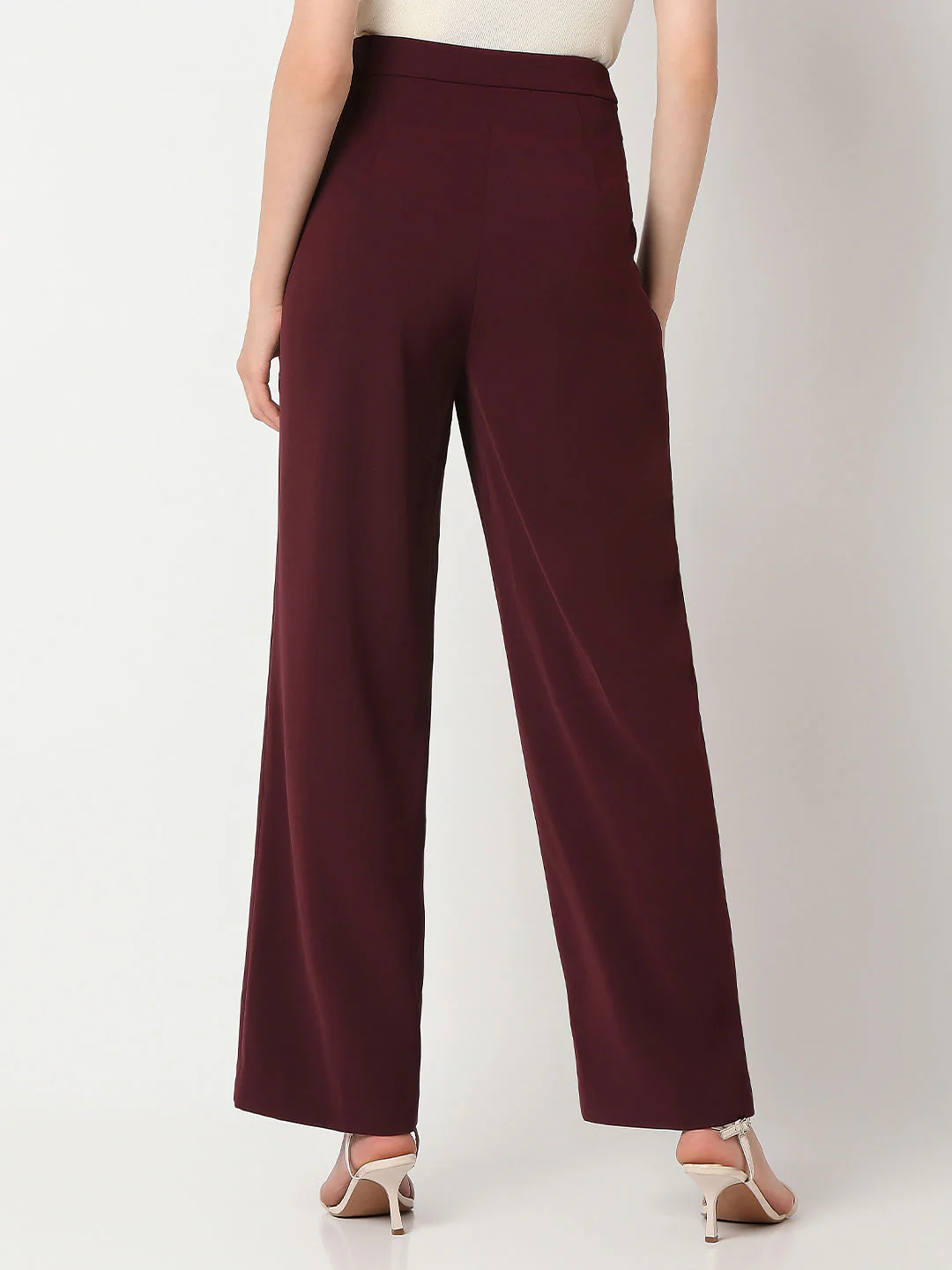 Maroon High Rise Wide Leg Pants - Image 4