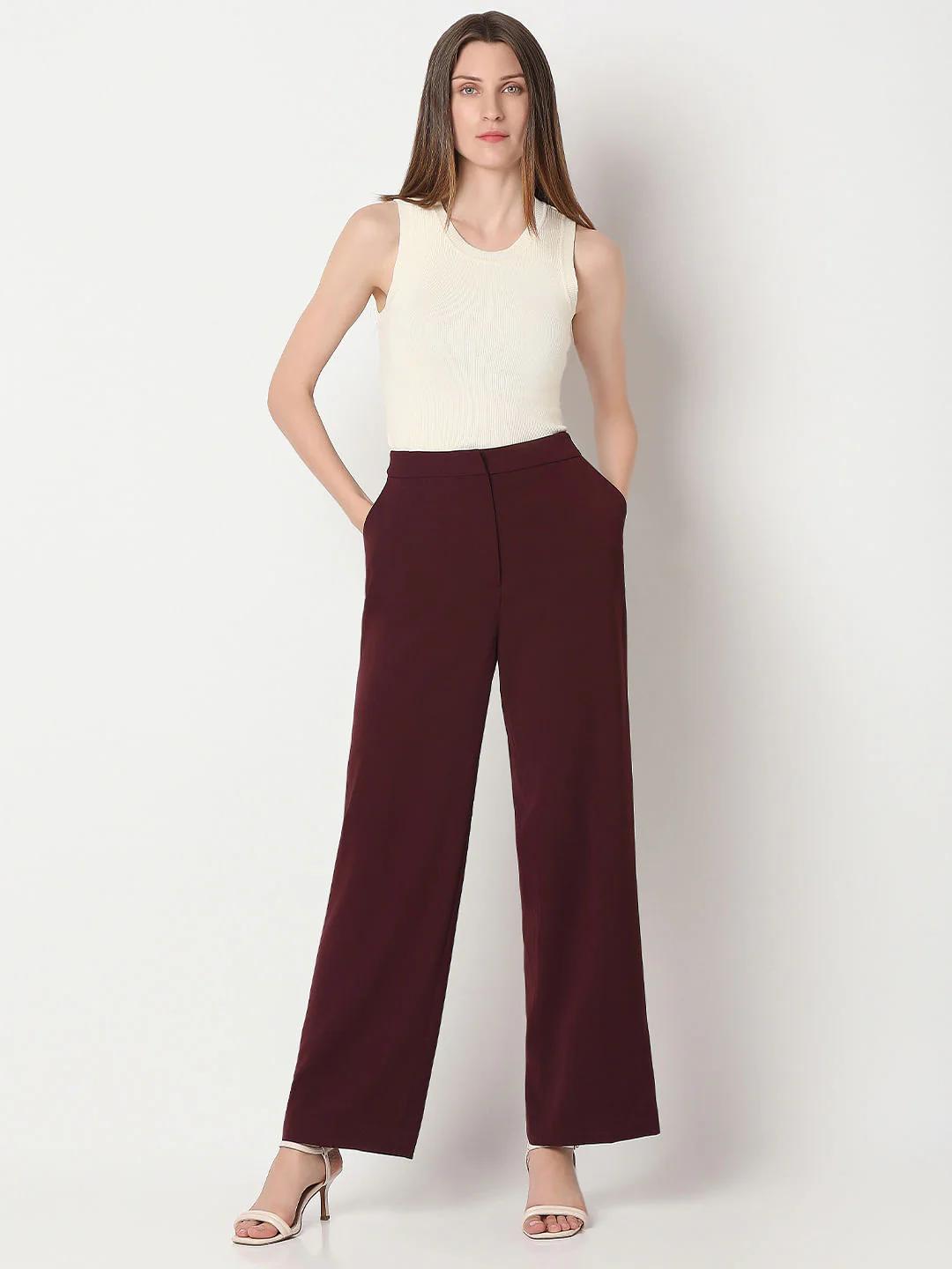 Maroon High Rise Wide Leg Pants - Image 5