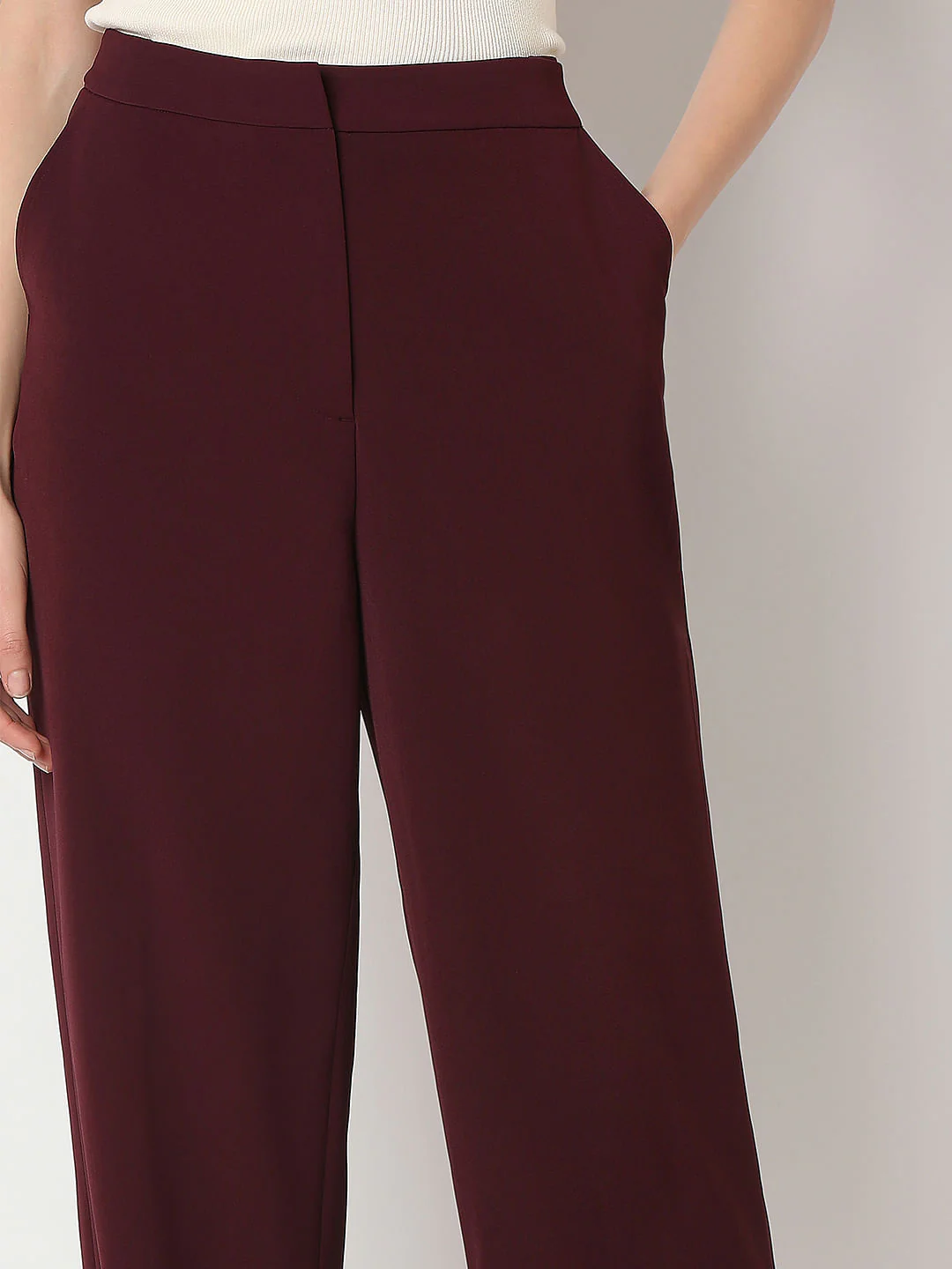 Maroon High Rise Wide Leg Pants - Image 6