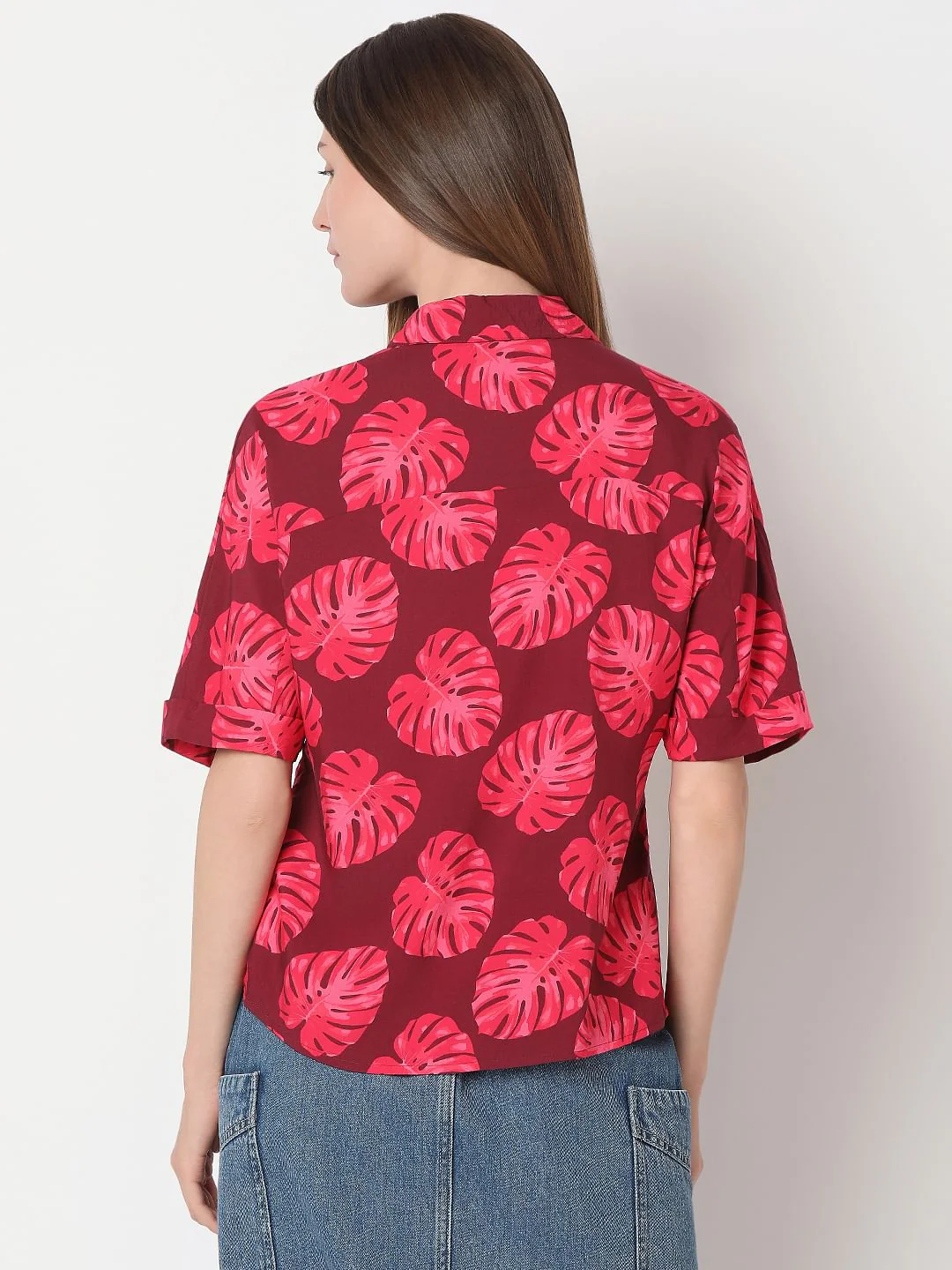 Red Leafy Printed Viscose Shirt - Image 4