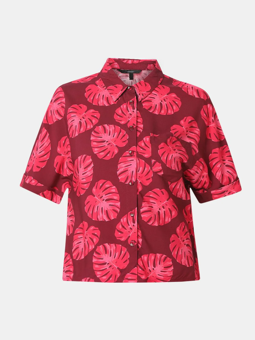 Red Leafy Printed Viscose Shirt - Image 7