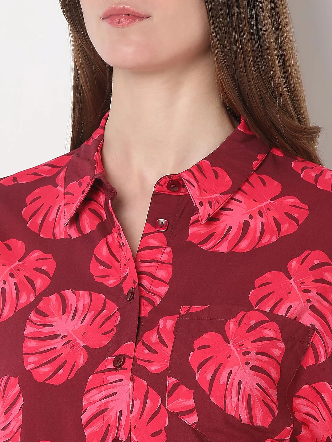 Red Leafy Printed Viscose Shirt - Image 8